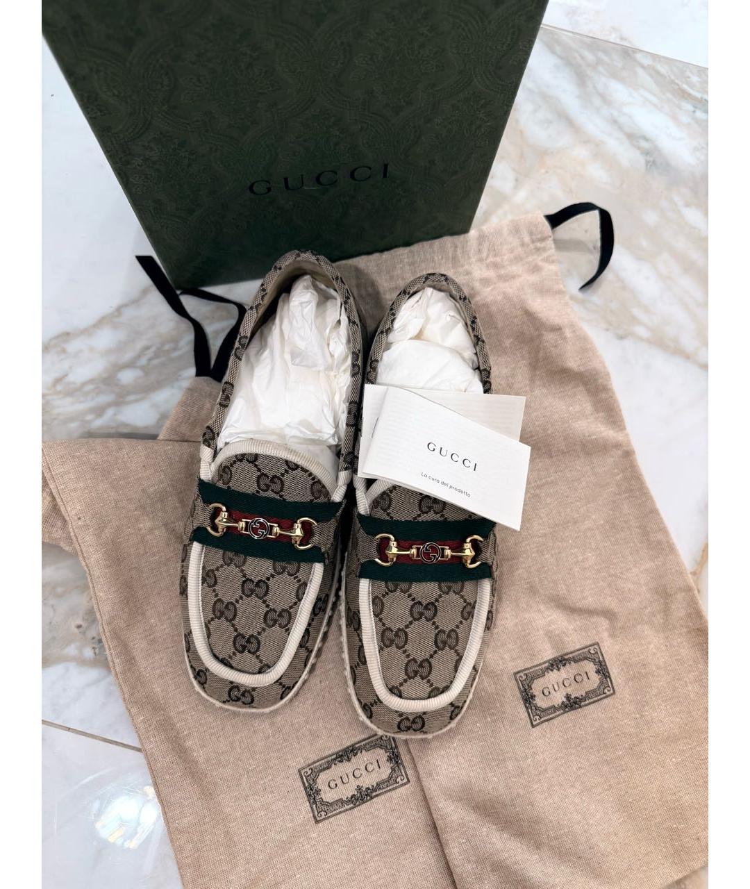 GUCCI Коричневые текстильные лоферы, фото 6