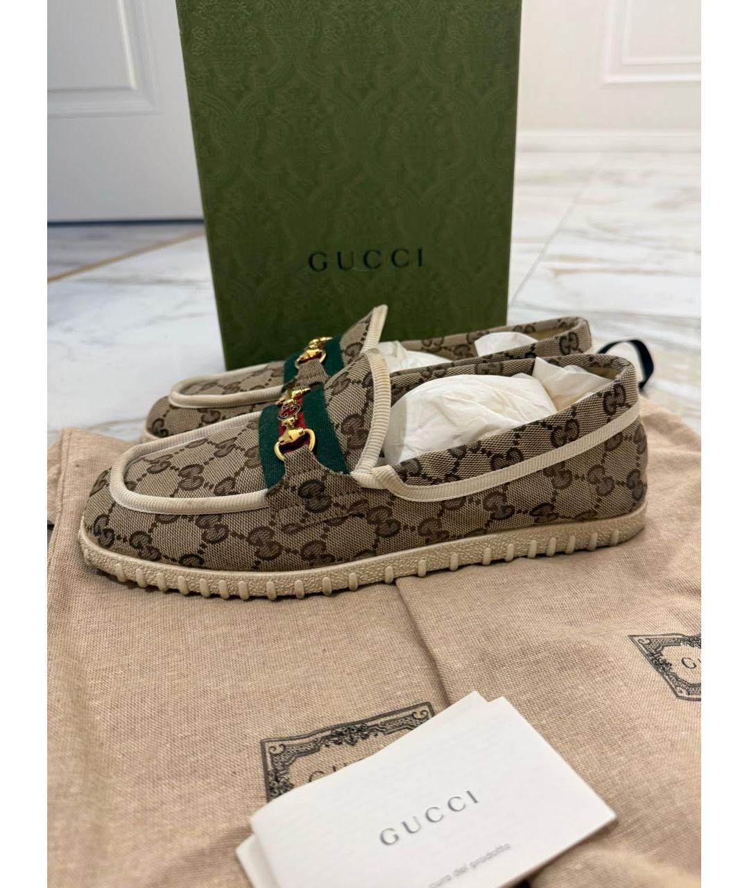 GUCCI Коричневые текстильные лоферы, фото 4
