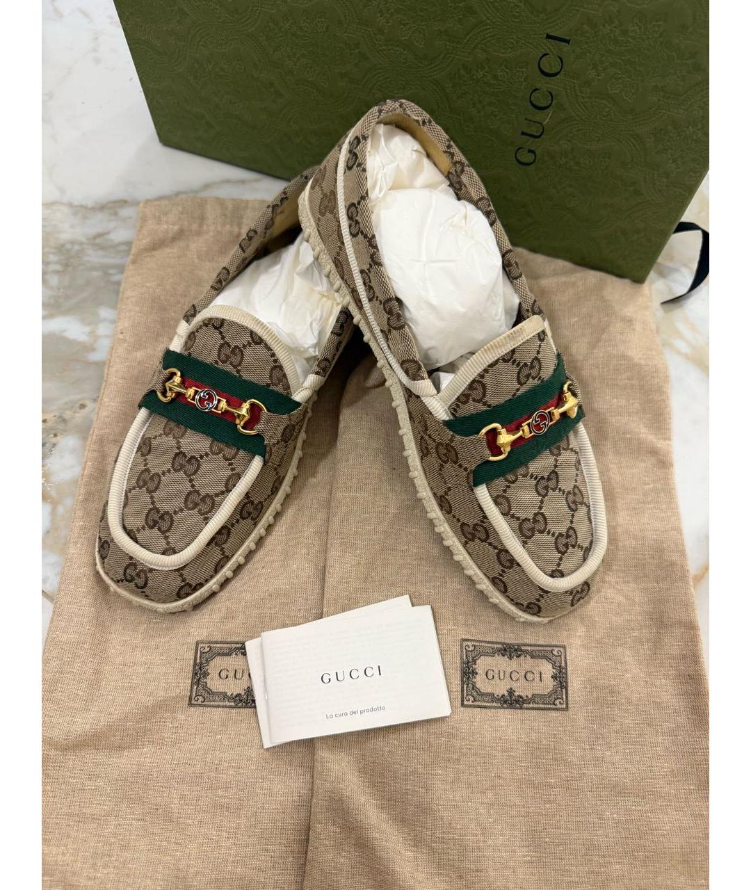 GUCCI Коричневые текстильные лоферы, фото 2
