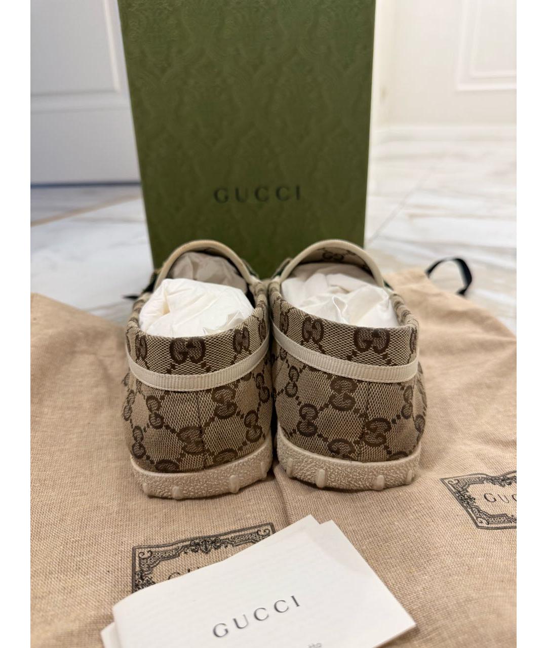 GUCCI Коричневые текстильные лоферы, фото 3