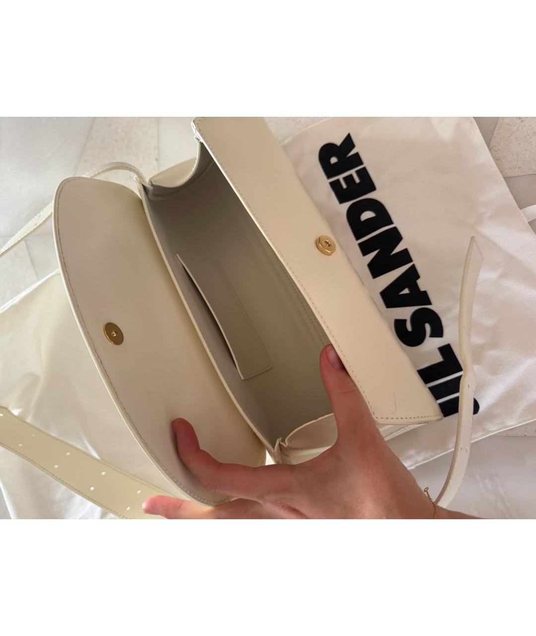 JIL SANDER Белая кожаная сумка с короткими ручками, фото 4