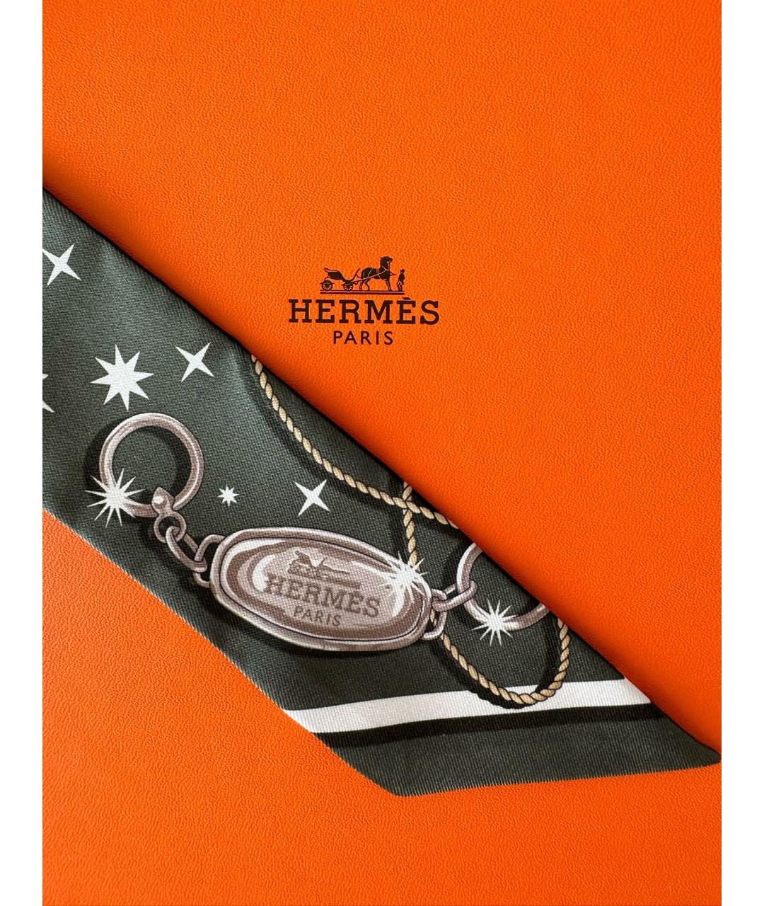 HERMES Черный шелковый платок, фото 6