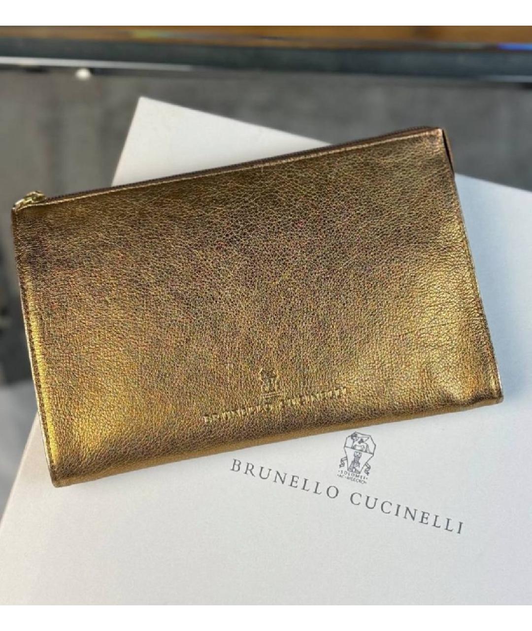 BRUNELLO CUCINELLI Золотой кожаный кошелек, фото 7