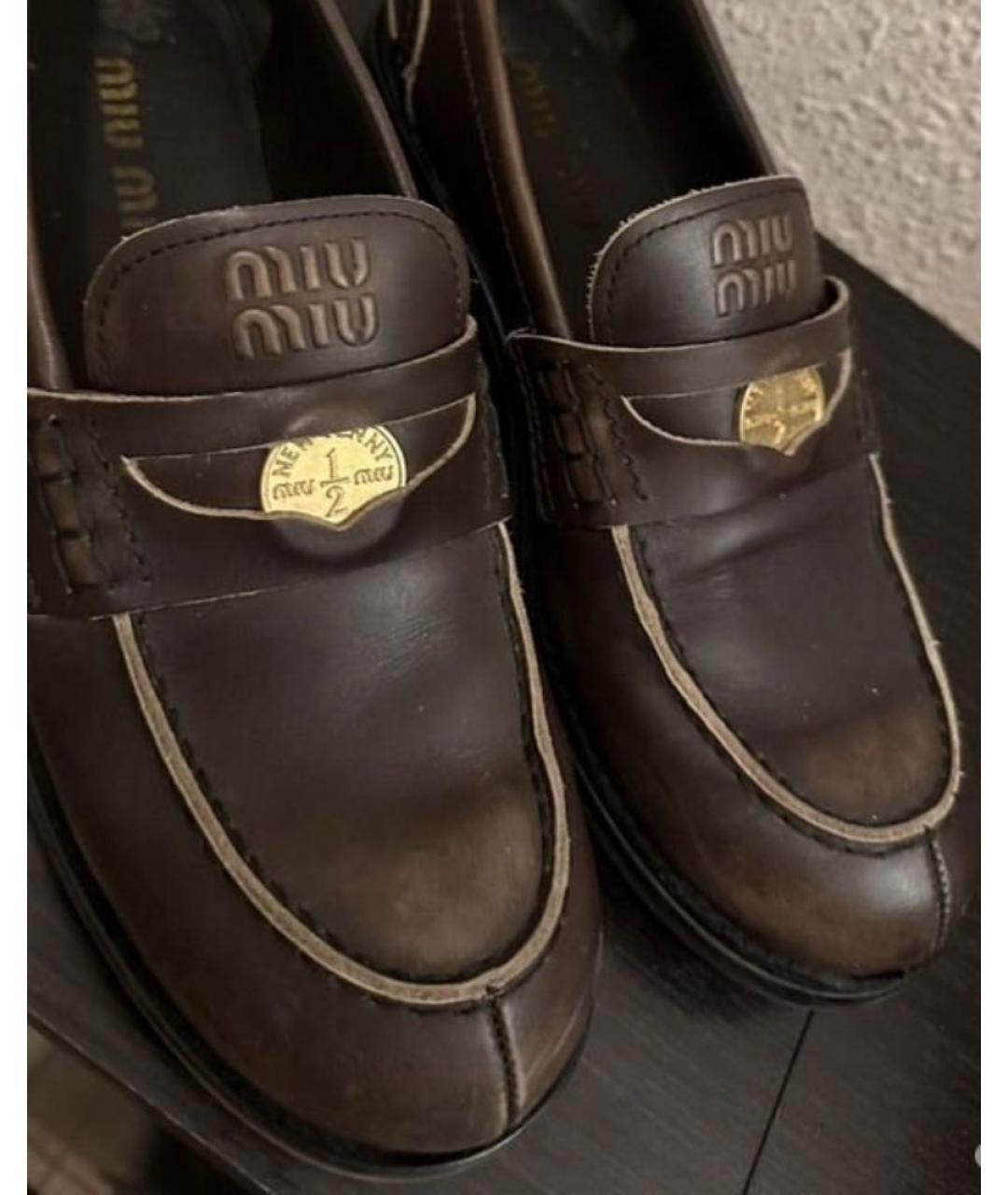 MIU MIU Коричневые кожаные лоферы, фото 3