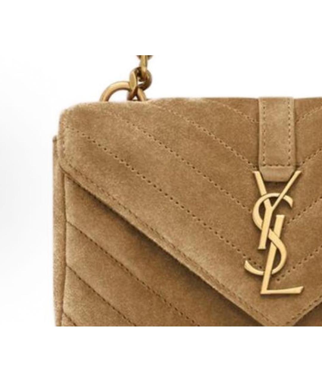 SAINT LAURENT Коричневая замшевая сумка с короткими ручками, фото 7