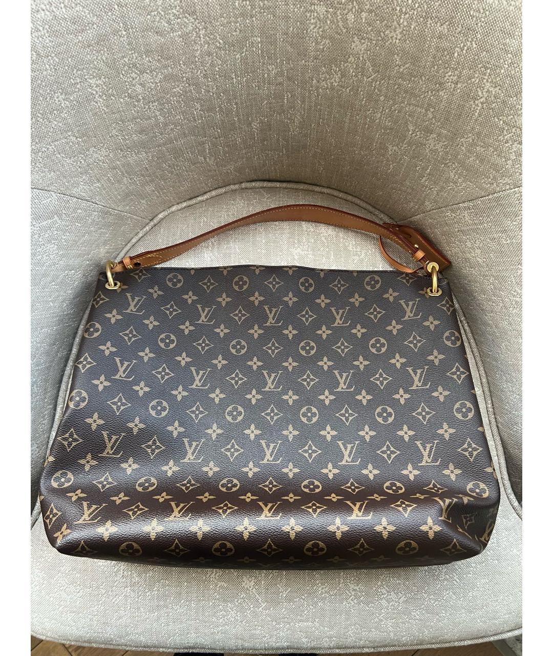 LOUIS VUITTON Коричневая кожаная сумка с короткими ручками, фото 4