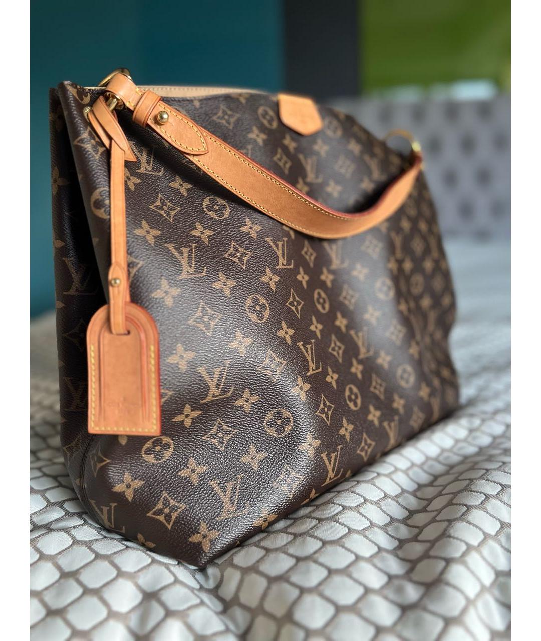 LOUIS VUITTON Коричневая кожаная сумка с короткими ручками, фото 3