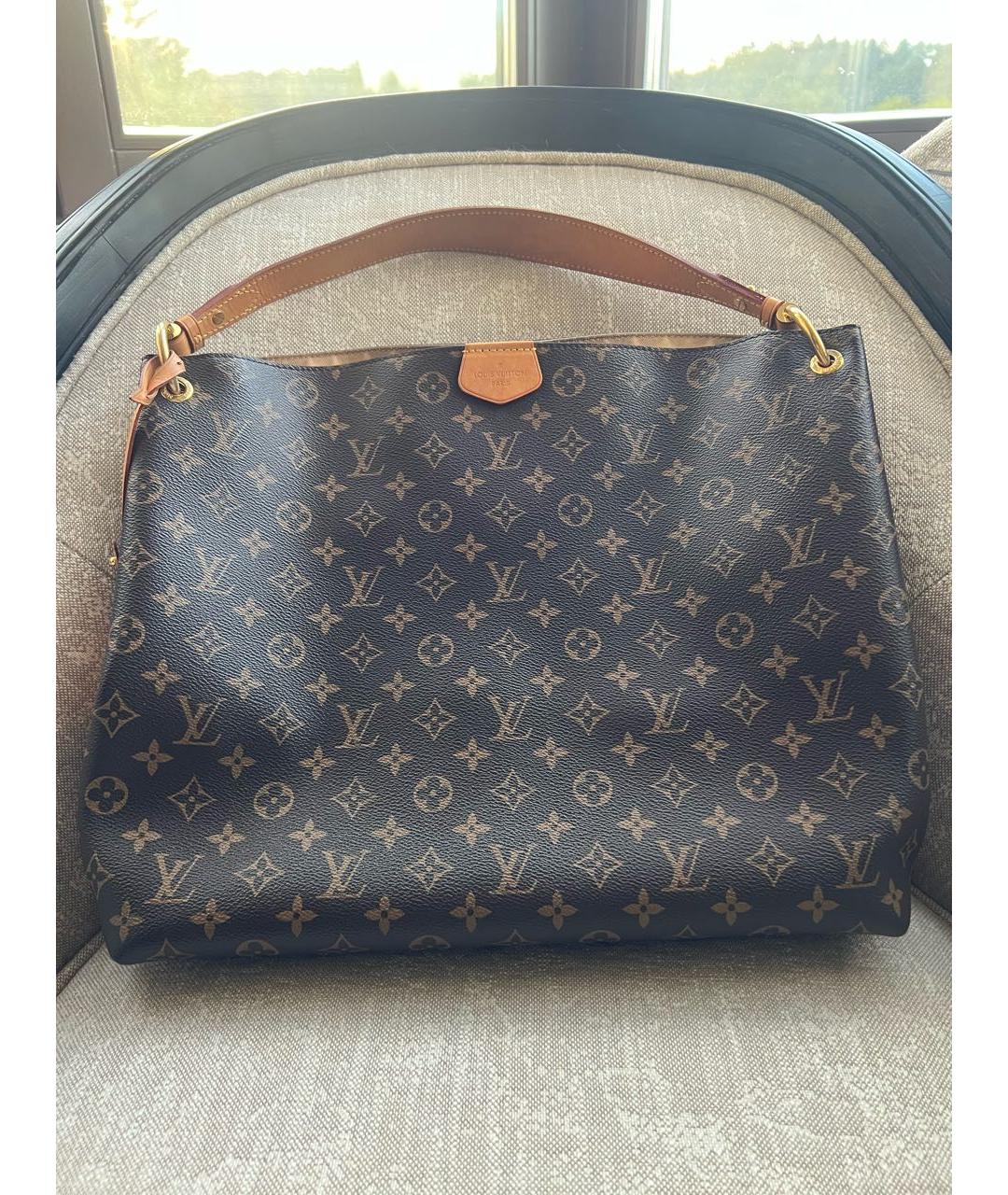 LOUIS VUITTON Коричневая кожаная сумка с короткими ручками, фото 2