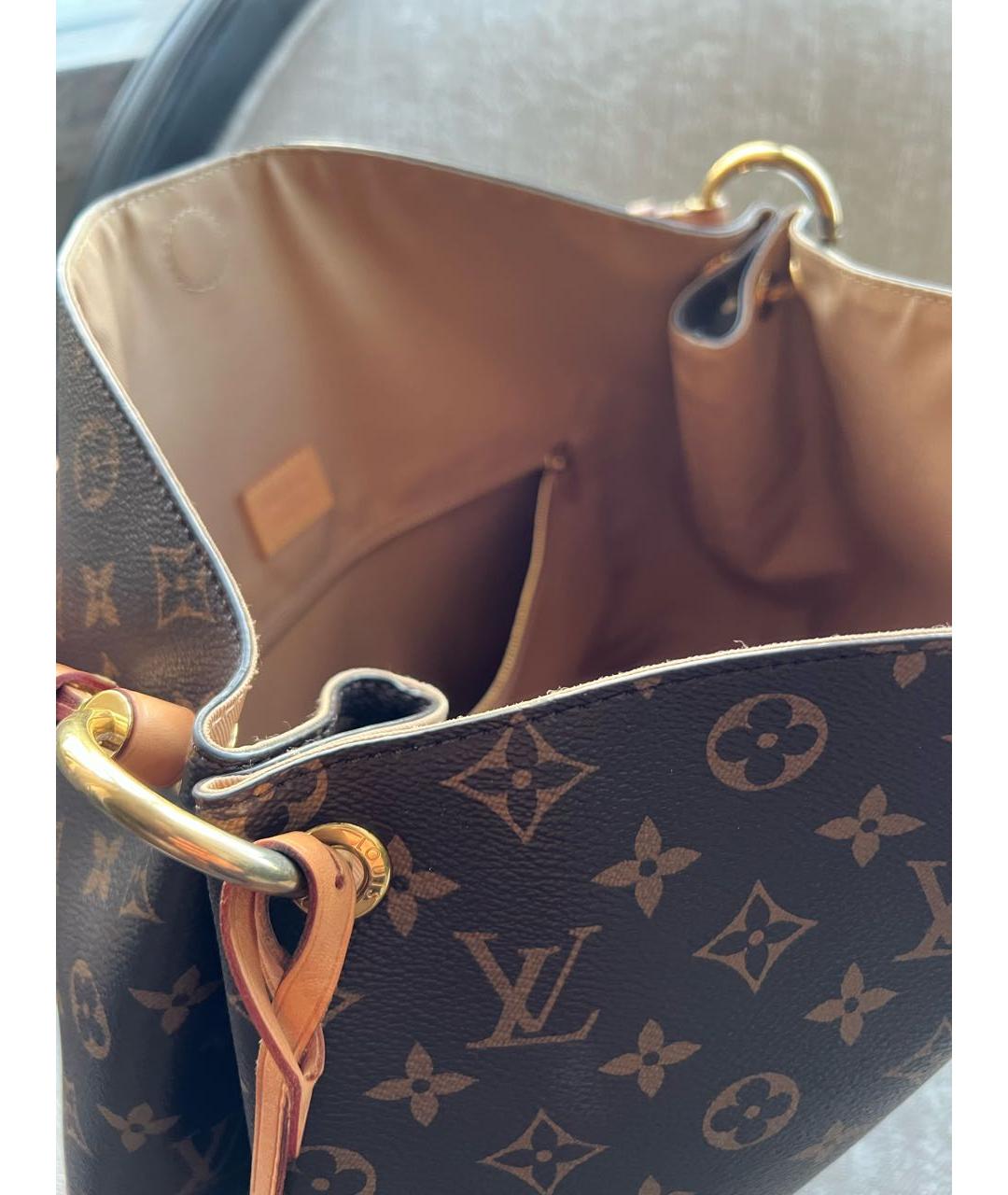 LOUIS VUITTON Коричневая кожаная сумка с короткими ручками, фото 5