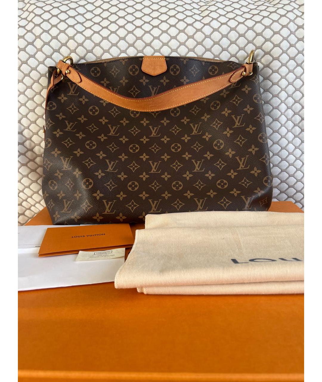 LOUIS VUITTON Коричневая кожаная сумка с короткими ручками, фото 9