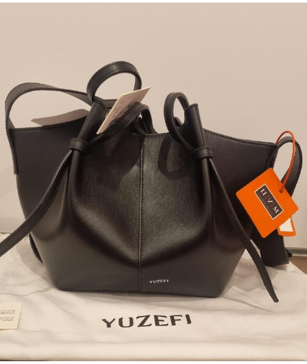 YUZEFI Черная кожаная сумка тоут, фото 5