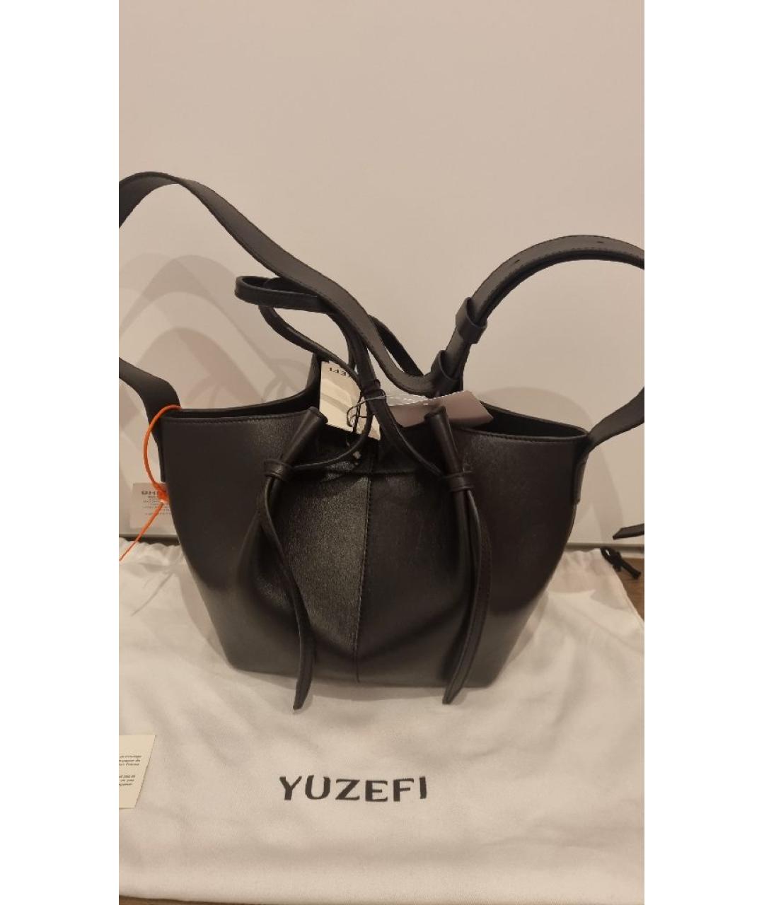 YUZEFI Черная кожаная сумка тоут, фото 3