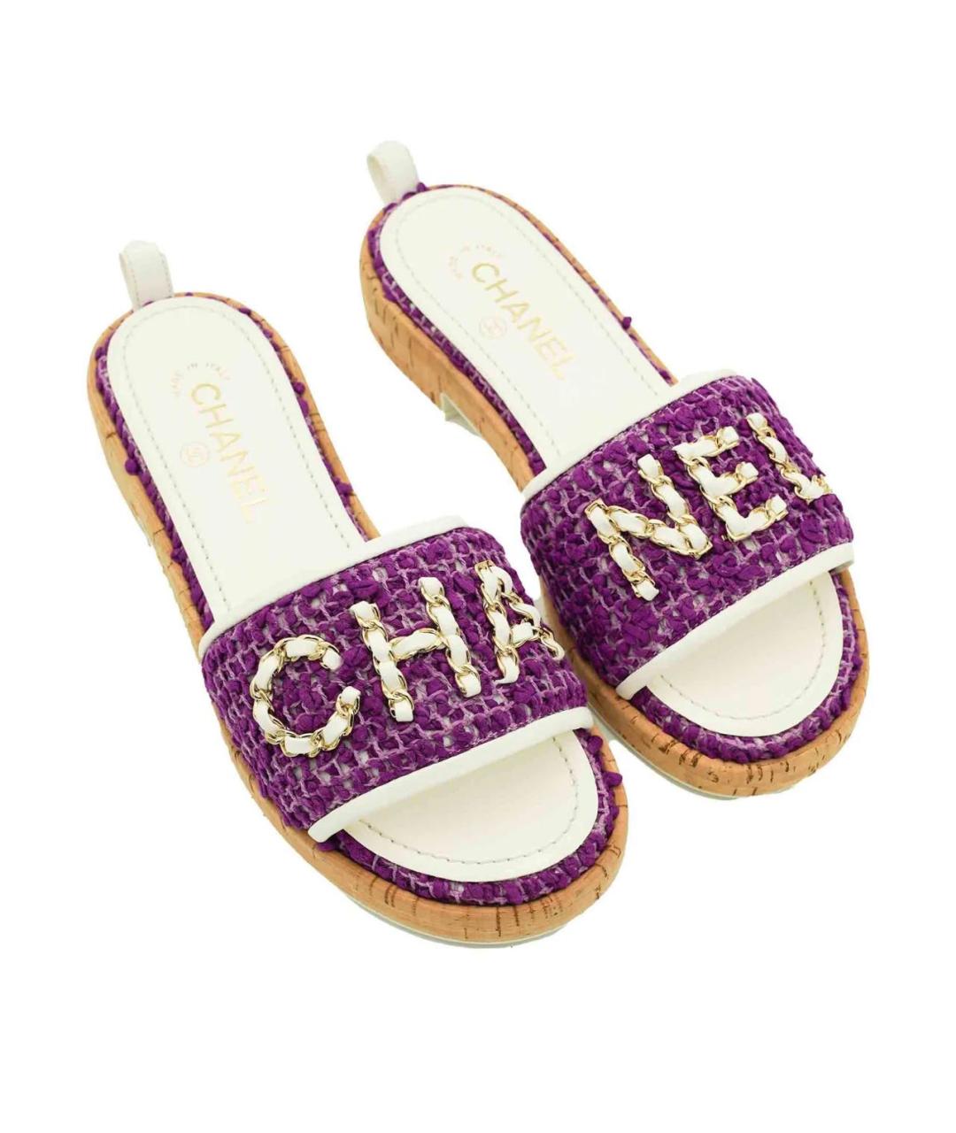 CHANEL Фиолетовые текстильные шлепанцы, фото 3