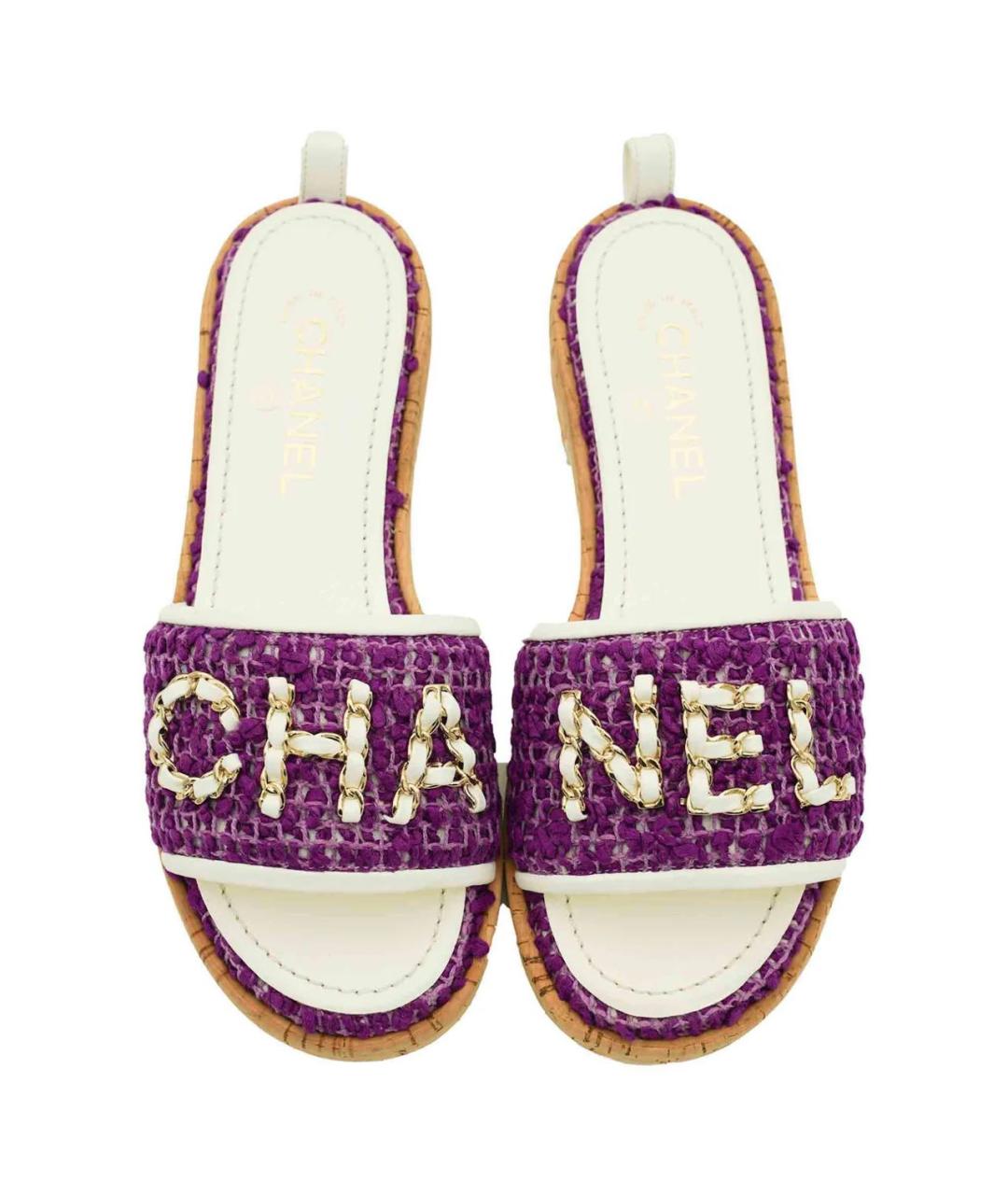 CHANEL Фиолетовые текстильные шлепанцы, фото 2