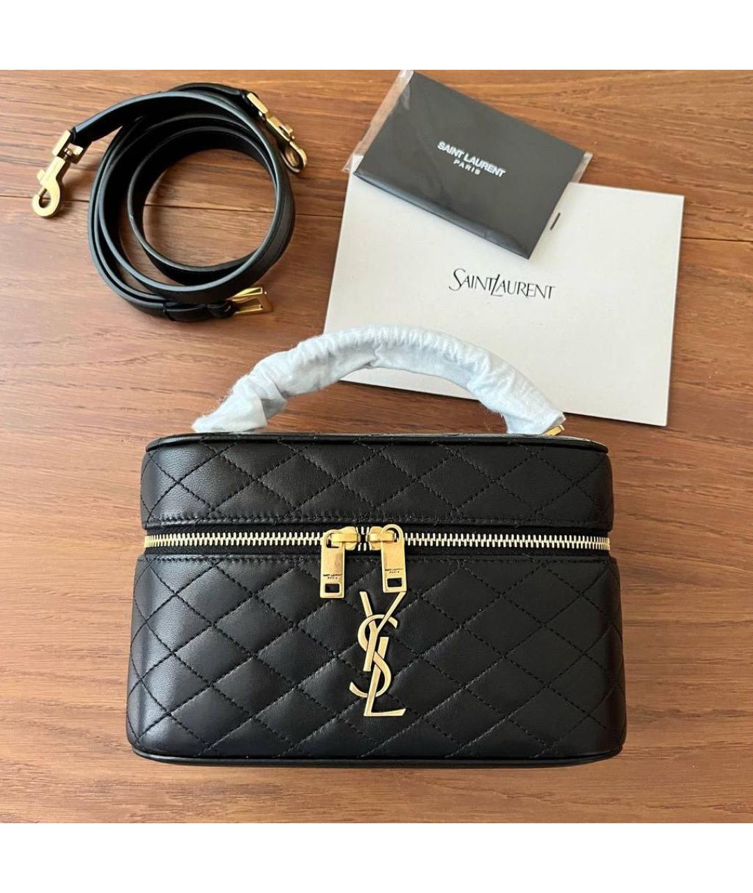 SAINT LAURENT Черная кожаная сумка с короткими ручками, фото 3