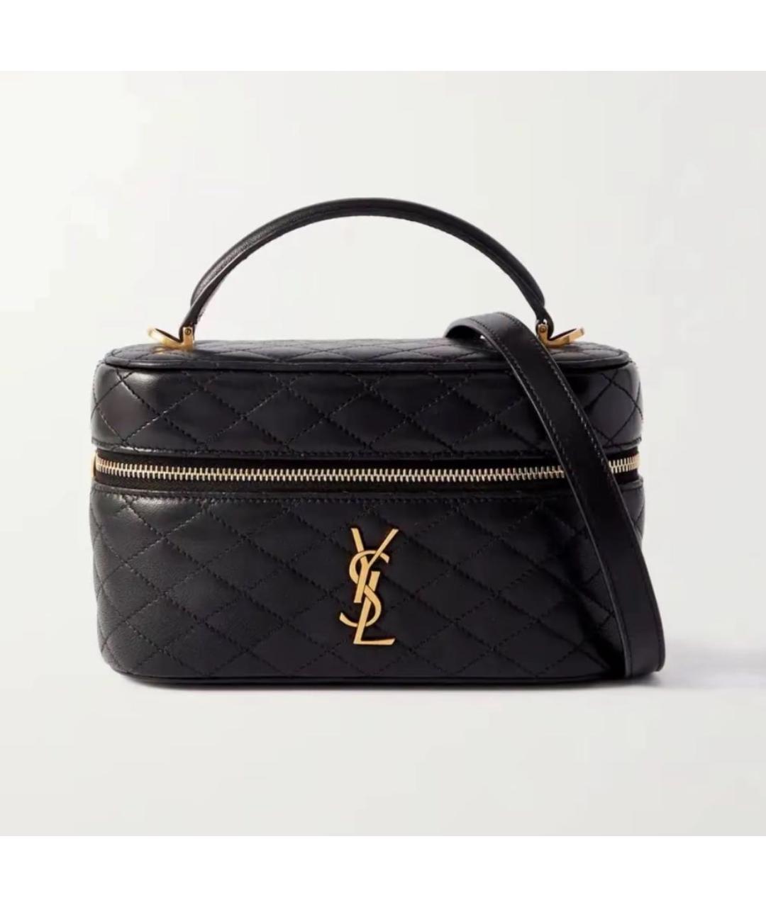 SAINT LAURENT Черная кожаная сумка с короткими ручками, фото 2