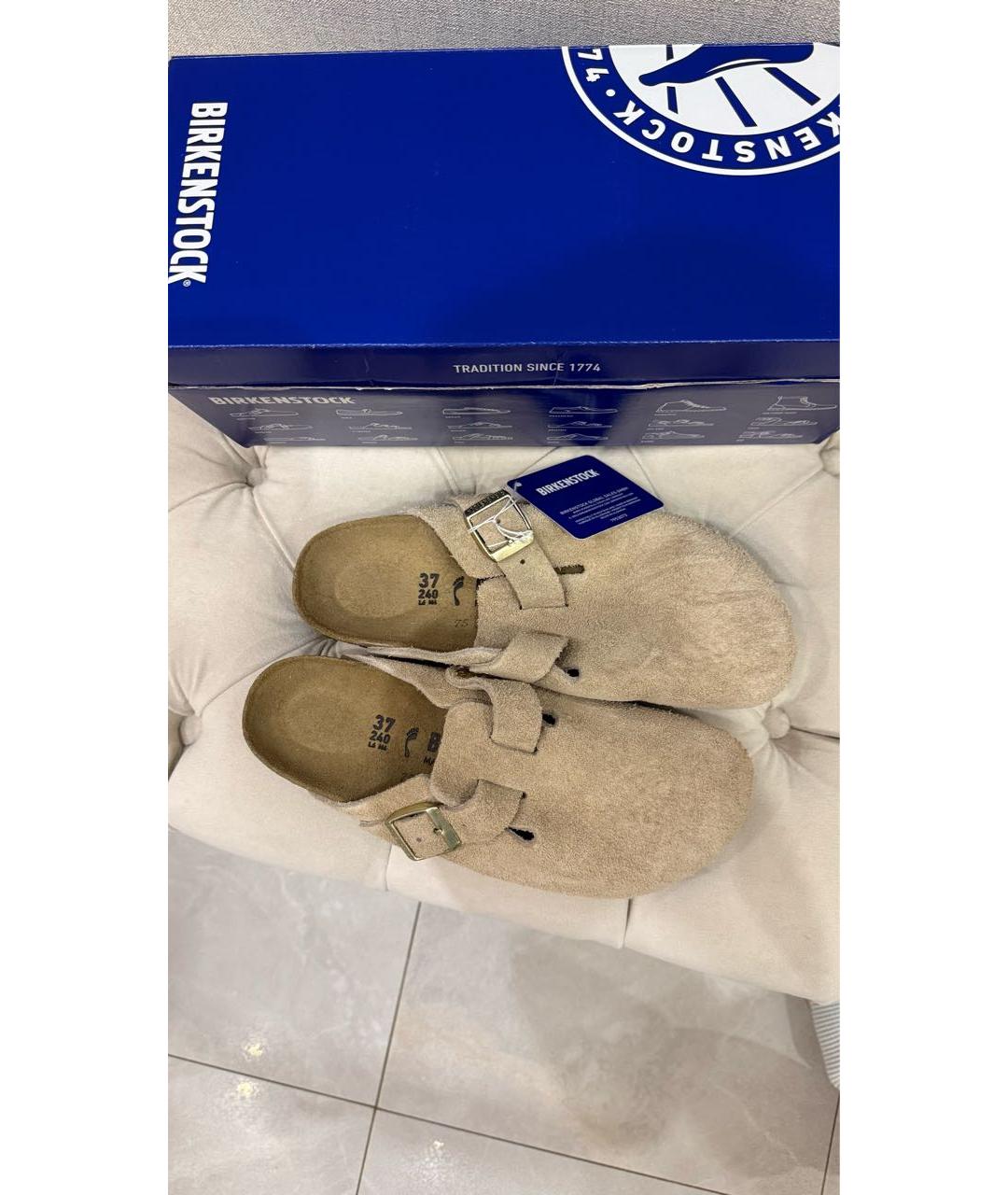 BIRKENSTOCK Бежевые замшевые сабо, фото 3