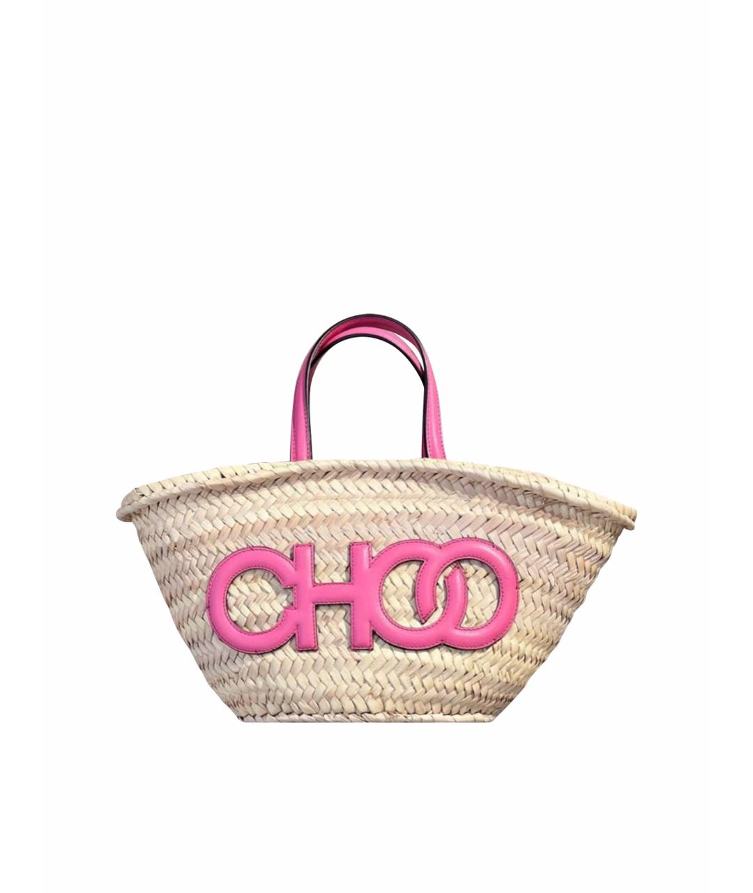 JIMMY CHOO Розовая пелетеная пляжная сумка, фото 1