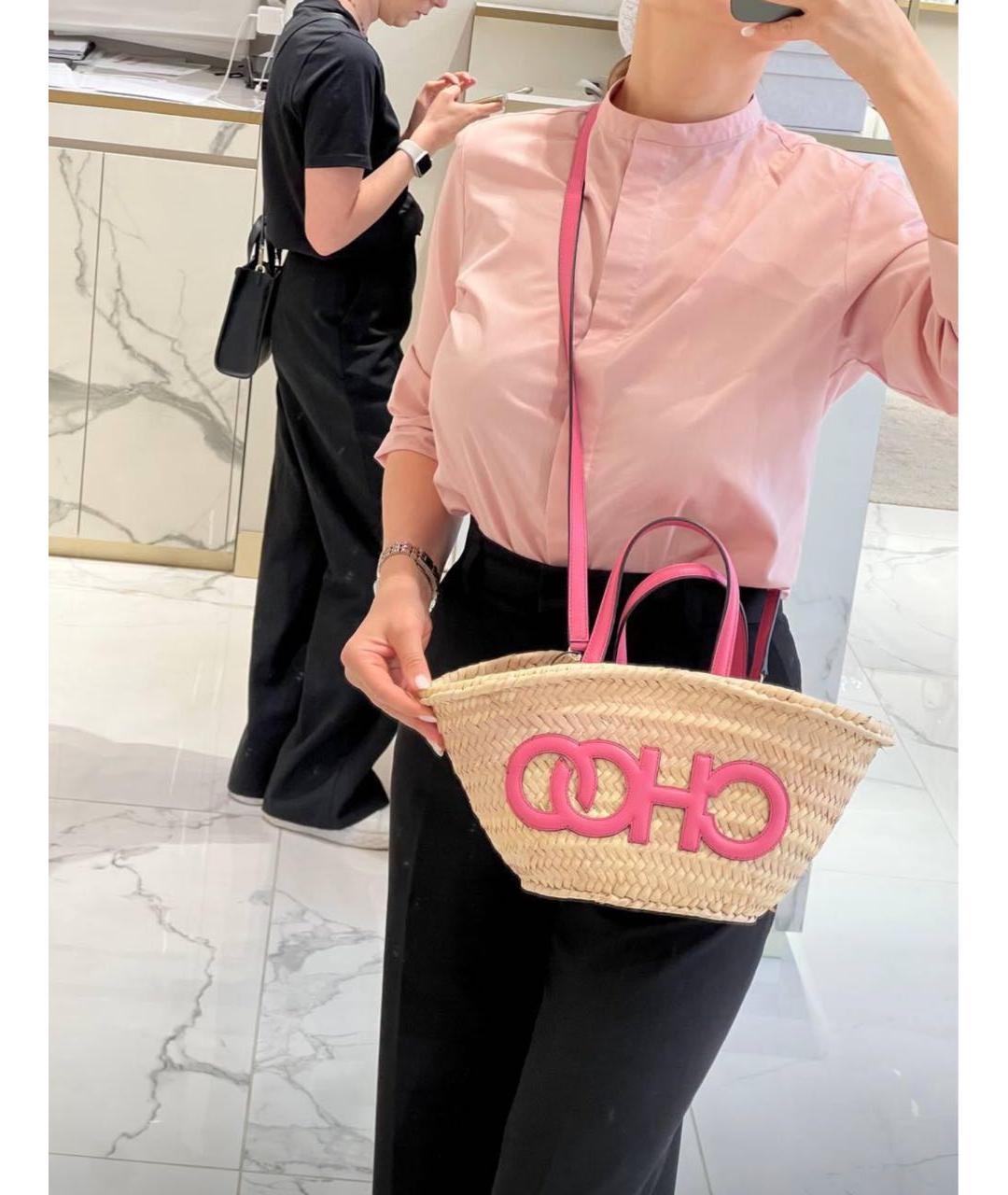 JIMMY CHOO Розовая пелетеная пляжная сумка, фото 2
