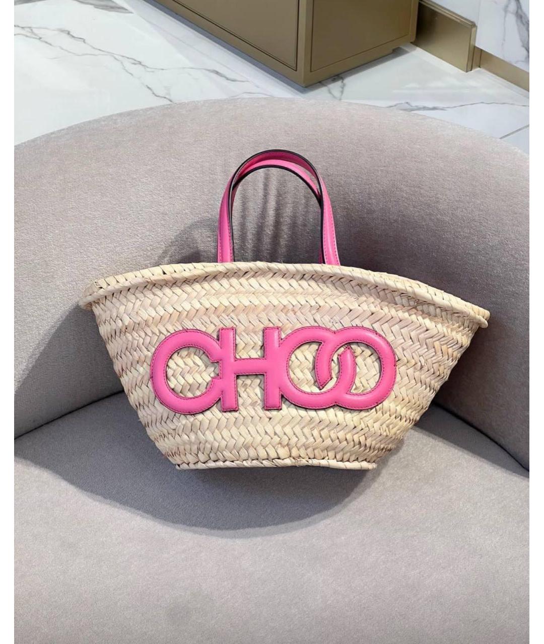 JIMMY CHOO Розовая пелетеная пляжная сумка, фото 3