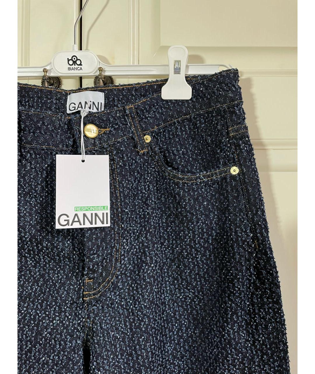 GANNI Темно-синие хлопковые прямые джинсы, фото 5