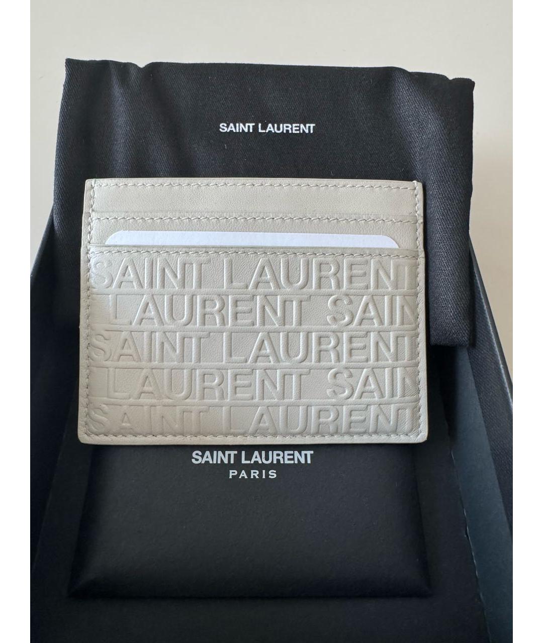 SAINT LAURENT Бежевый кожаный кардхолдер, фото 4