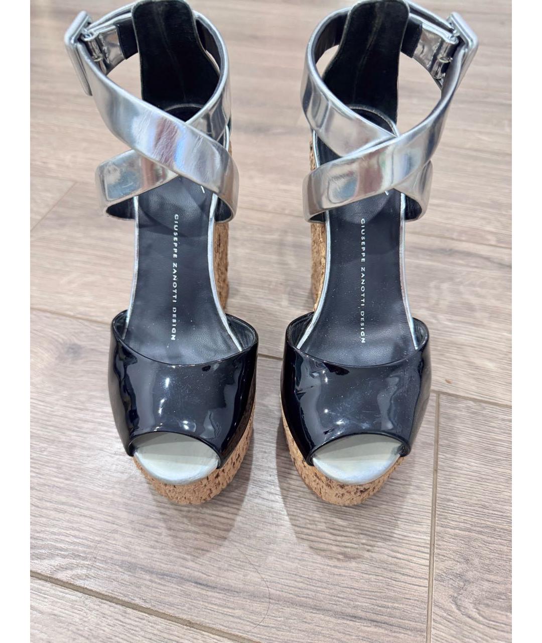 GIUSEPPE ZANOTTI DESIGN Черные босоножки из лакированной кожи, фото 2