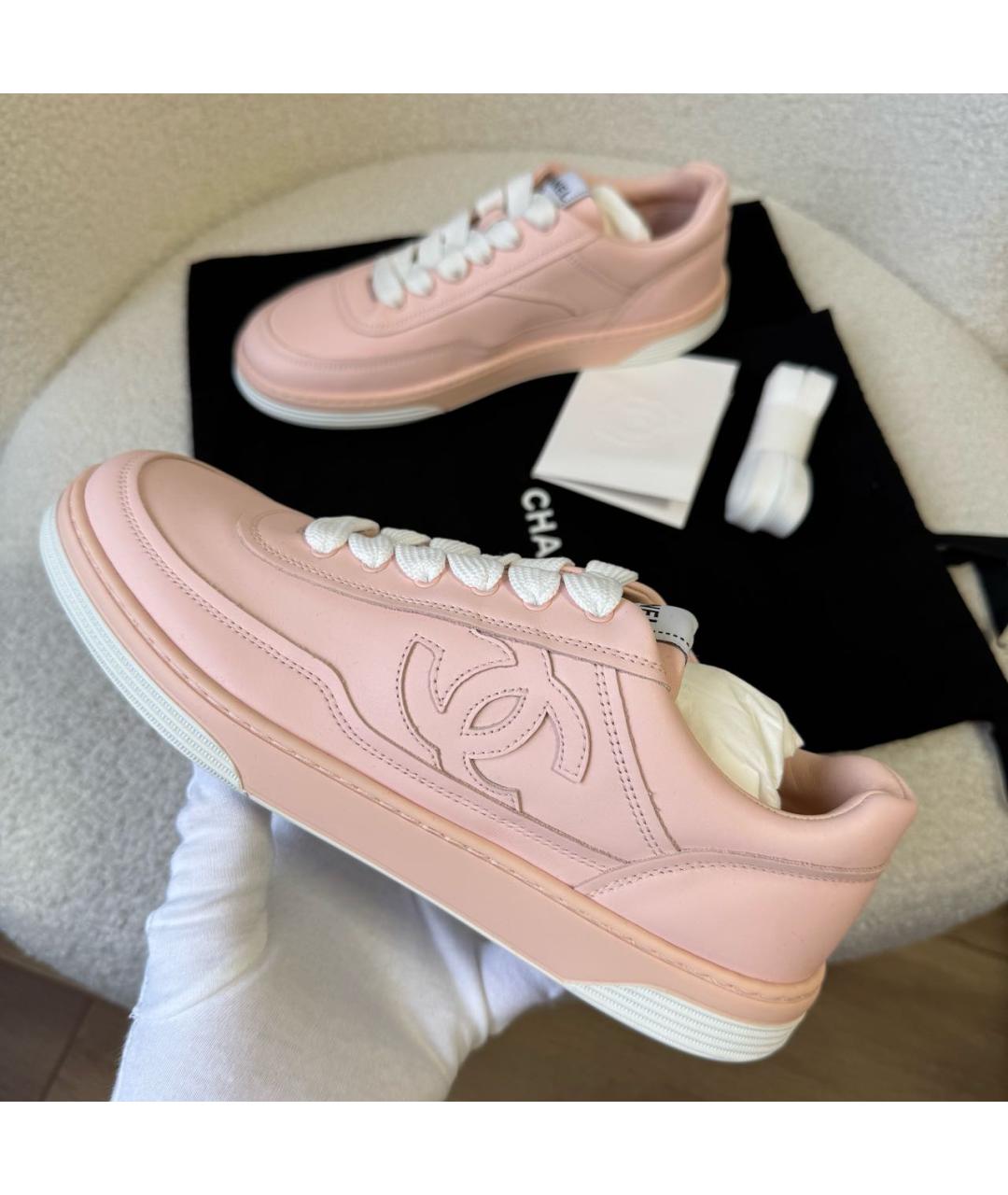 CHANEL Розовые кожаные кеды, фото 2