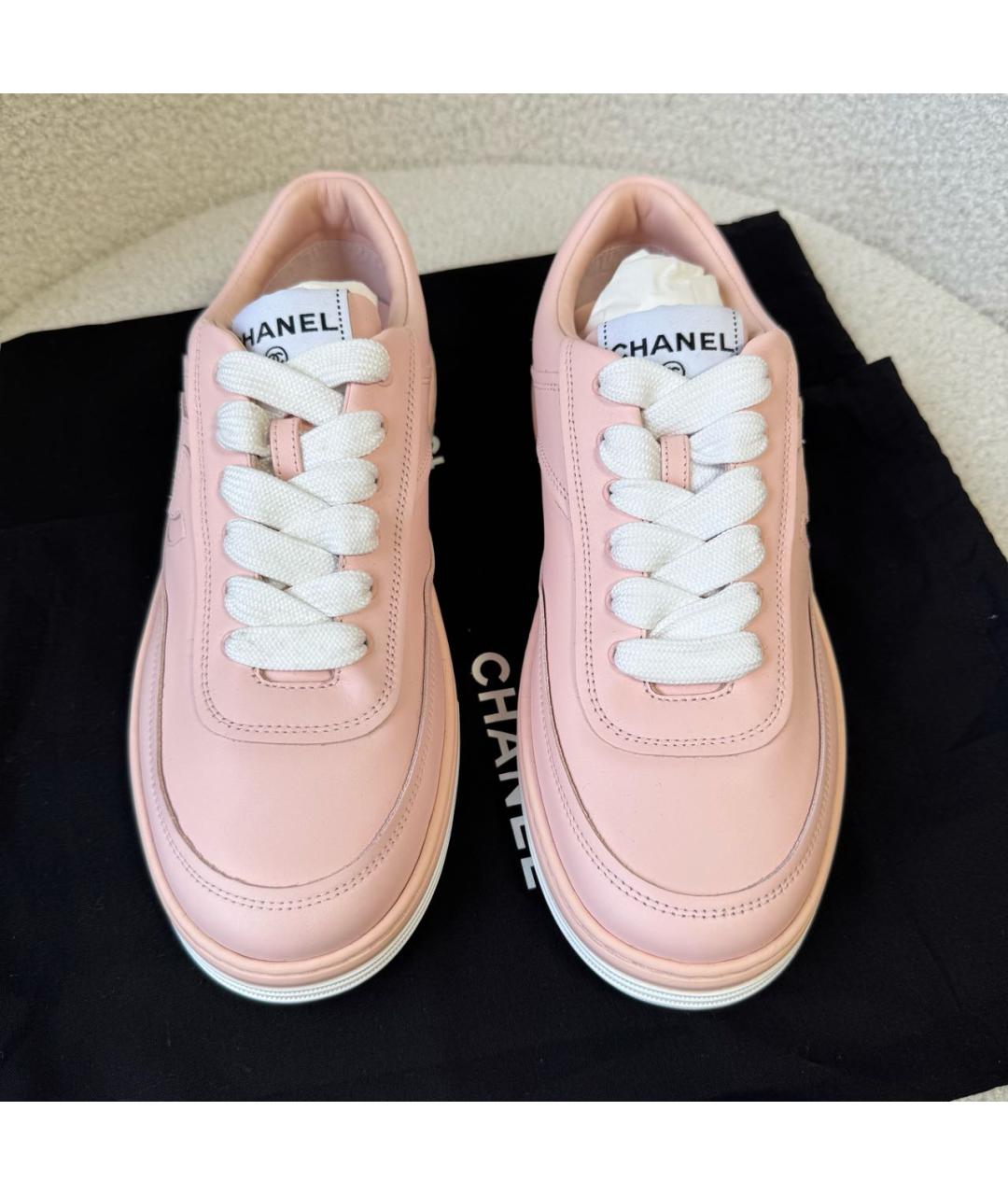 CHANEL Розовые кожаные кеды, фото 3