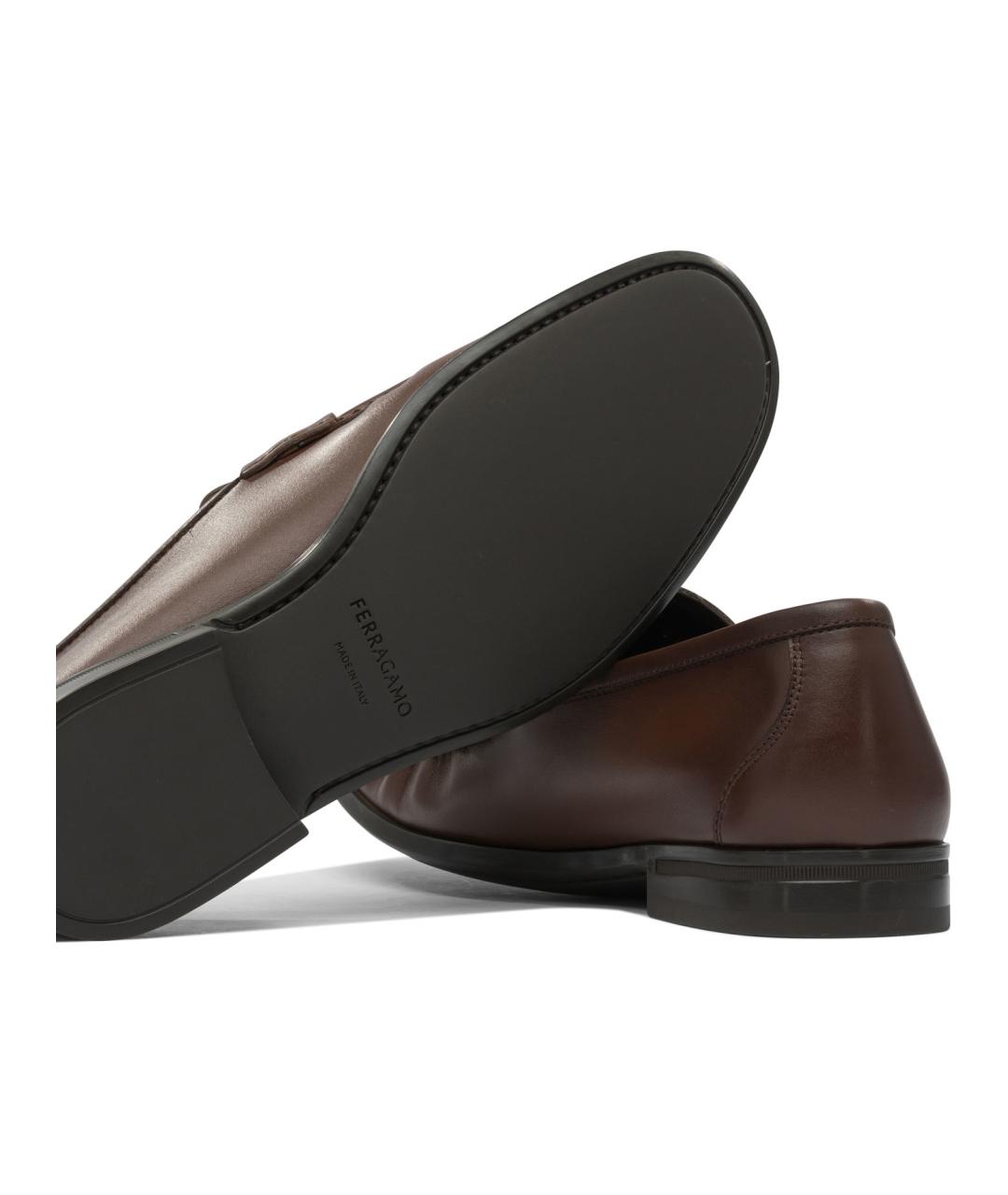 FERRAGAMO Коричневые кожаные лоферы, фото 5