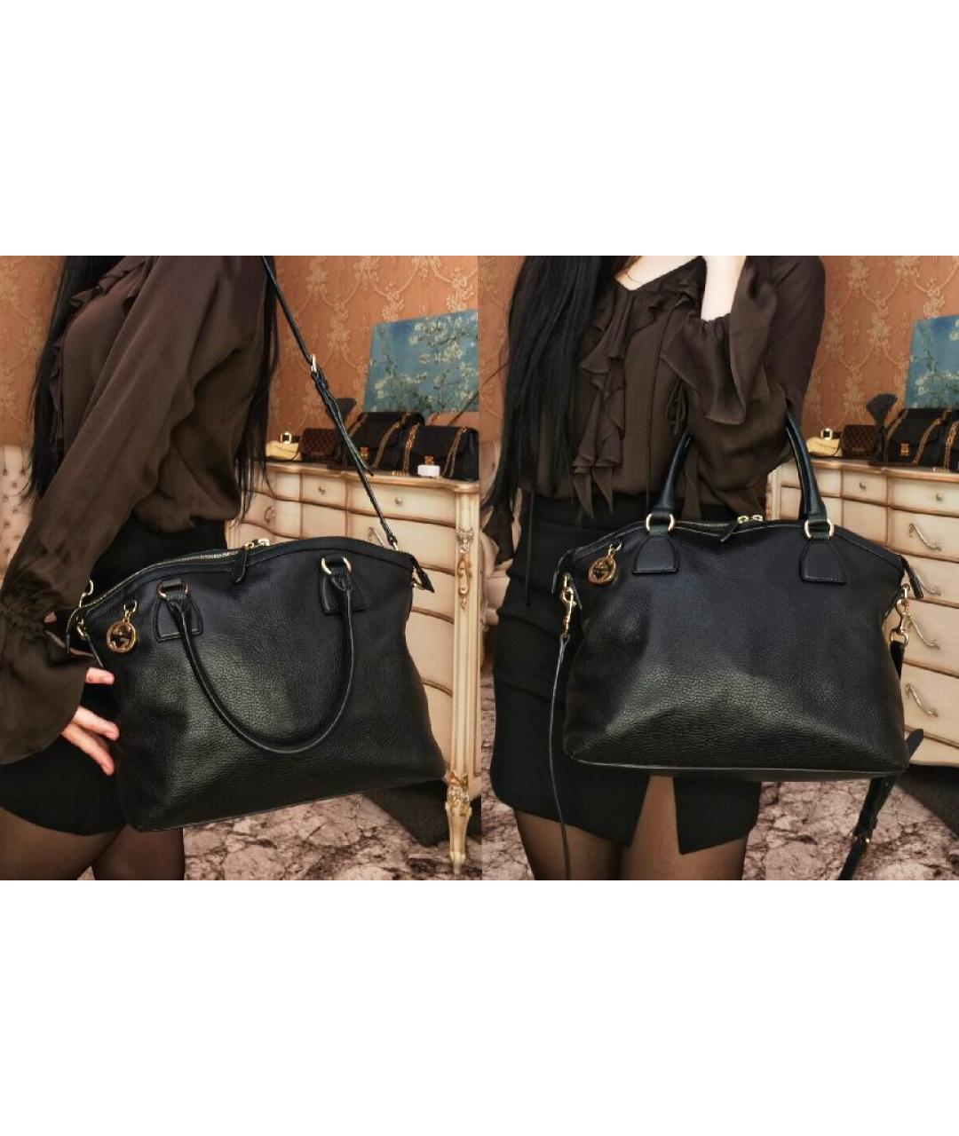 GUCCI Черная кожаная сумка с короткими ручками, фото 7