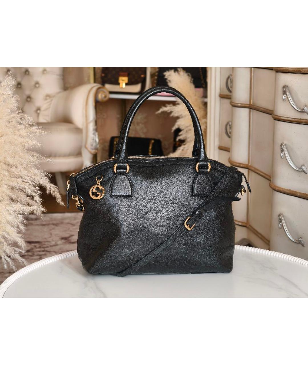 GUCCI Черная кожаная сумка с короткими ручками, фото 2