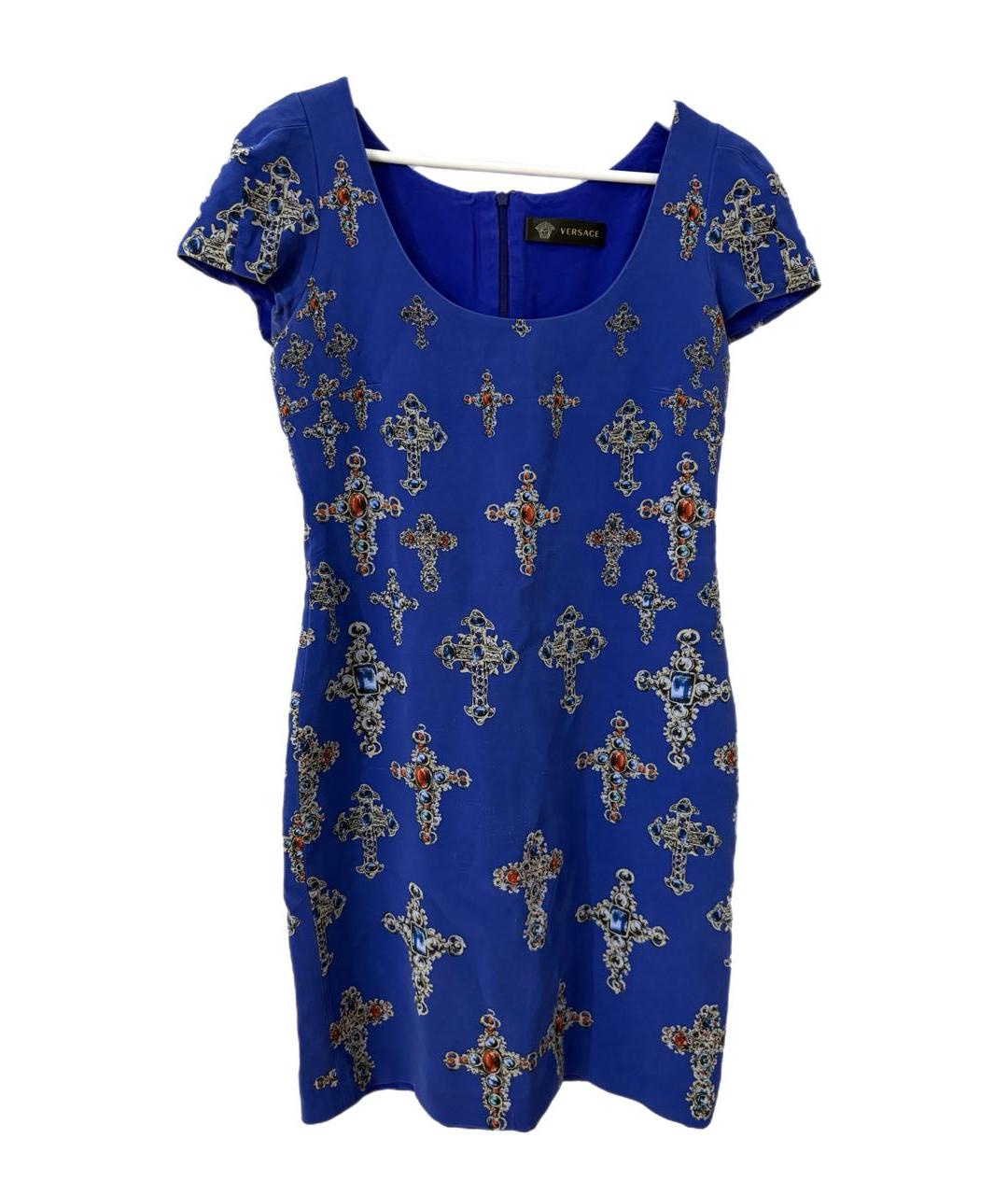 VERSACE Синее хлопковое коктейльное платье, фото 5