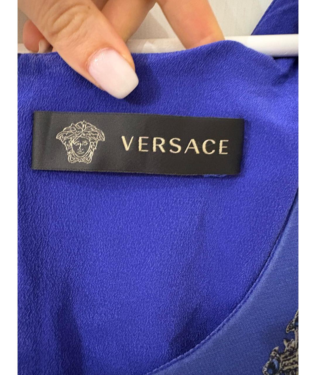 VERSACE Синее хлопковое коктейльное платье, фото 3