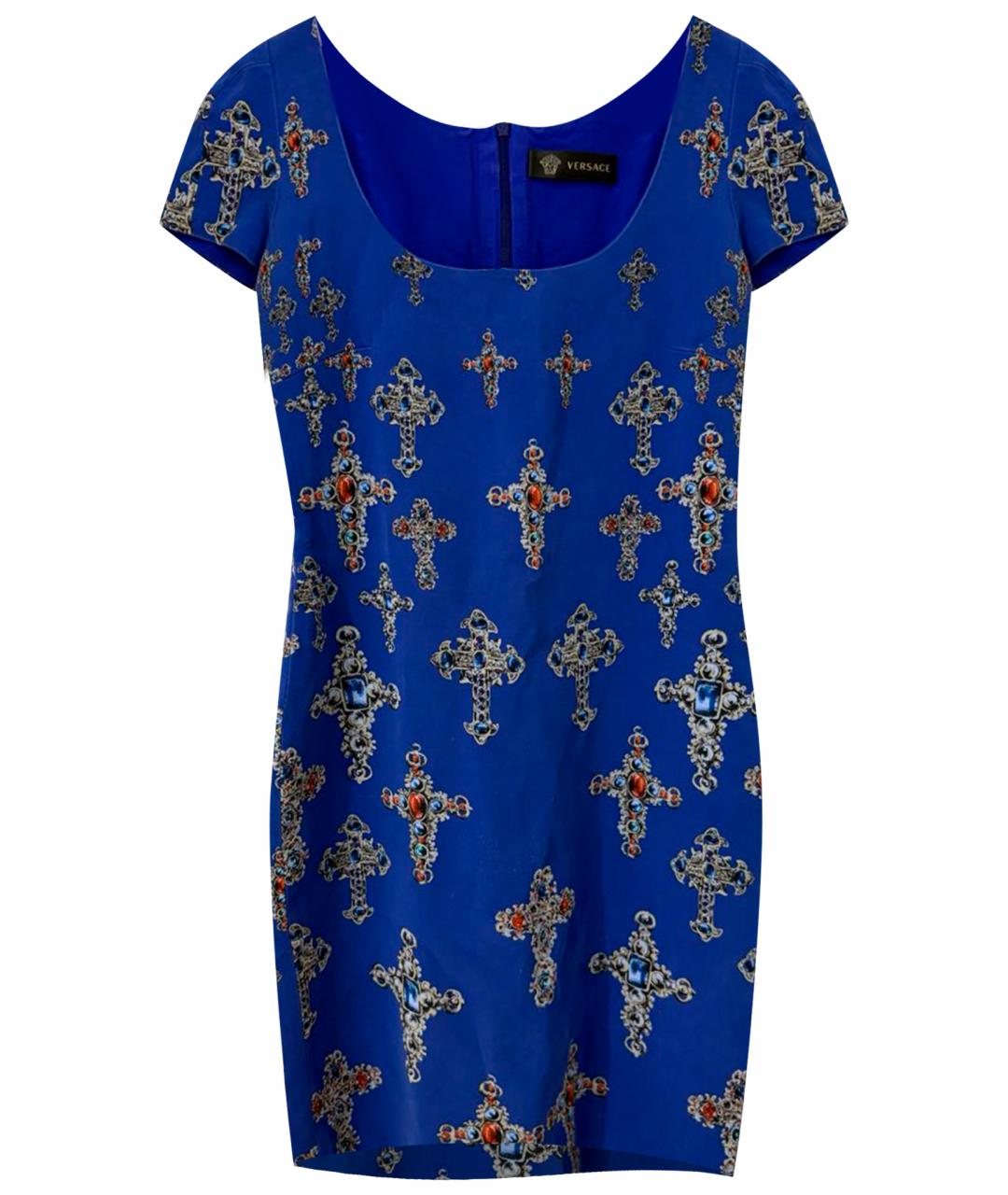 VERSACE Синее хлопковое коктейльное платье, фото 1