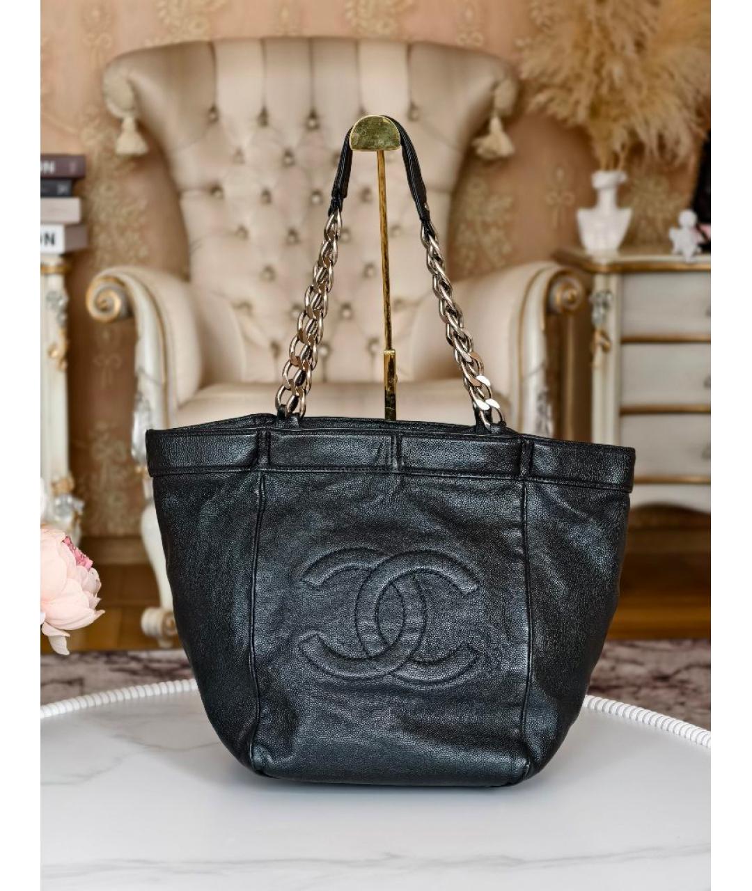 CHANEL Черная кожаная сумка тоут, фото 9