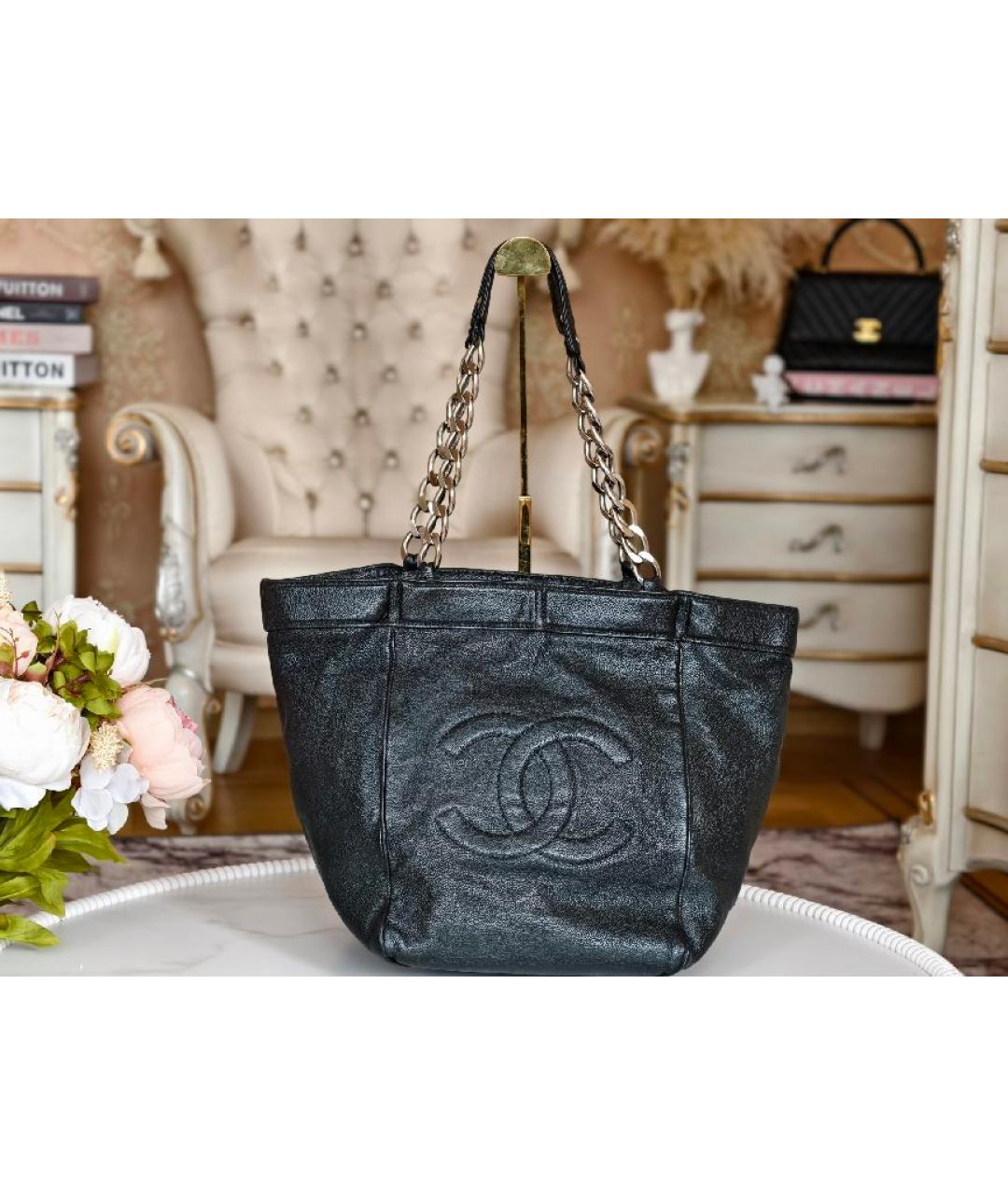 CHANEL Черная кожаная сумка тоут, фото 2