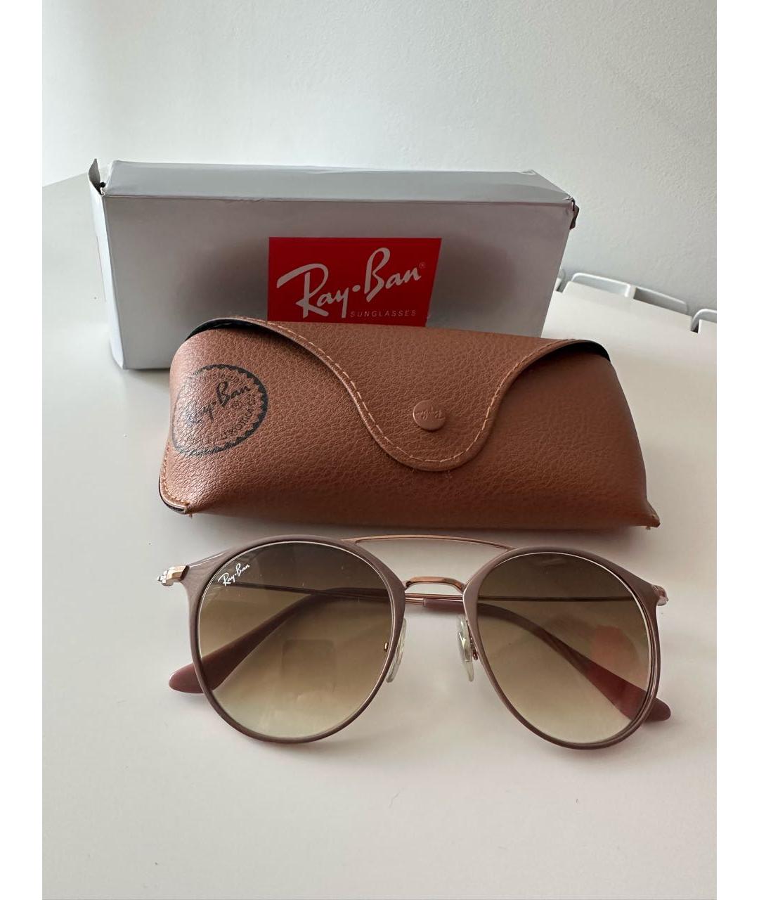 RAY BAN Бежевые металлические солнцезащитные очки, фото 2