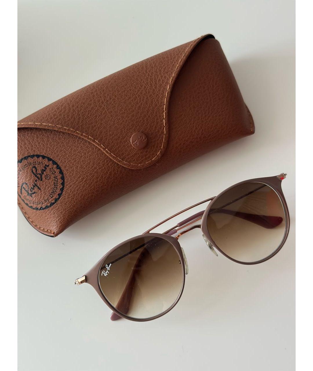 RAY BAN Бежевые металлические солнцезащитные очки, фото 3