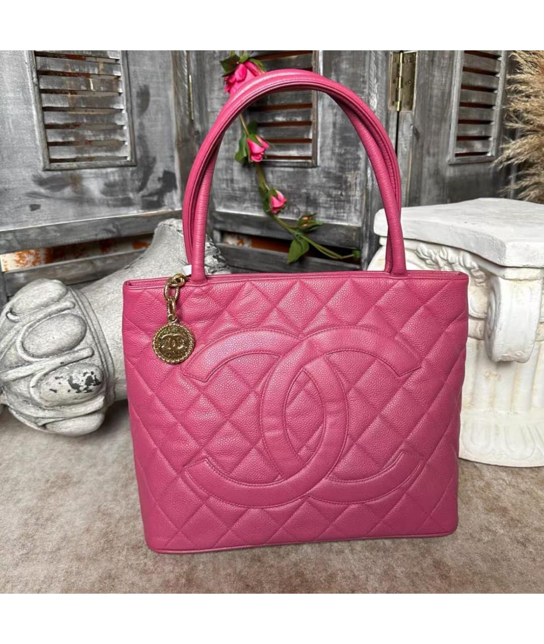 CHANEL Фуксия кожаная сумка тоут, фото 7