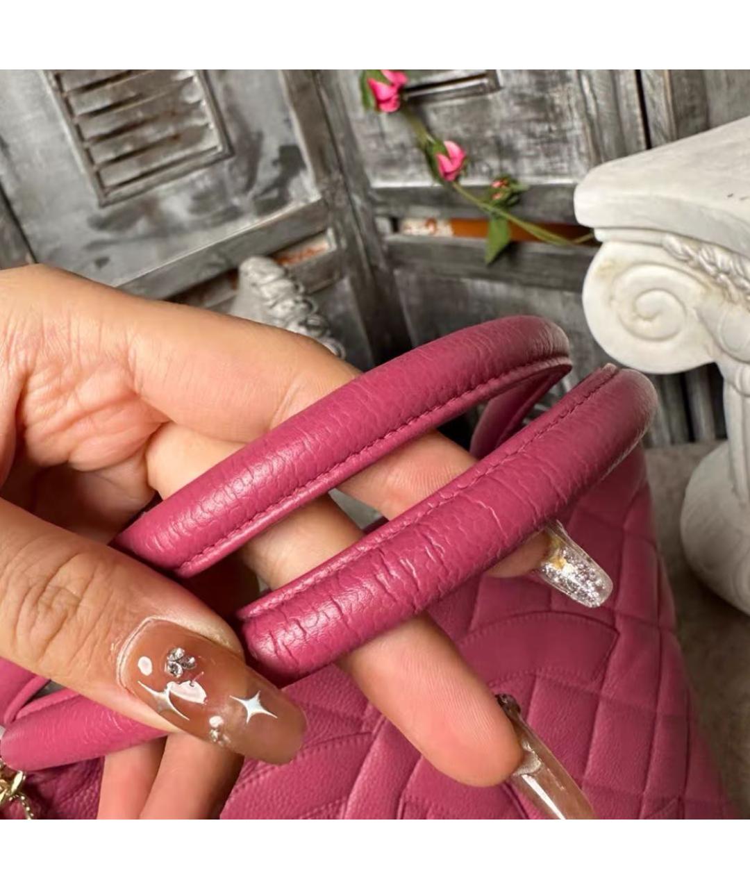 CHANEL Фуксия кожаная сумка тоут, фото 6