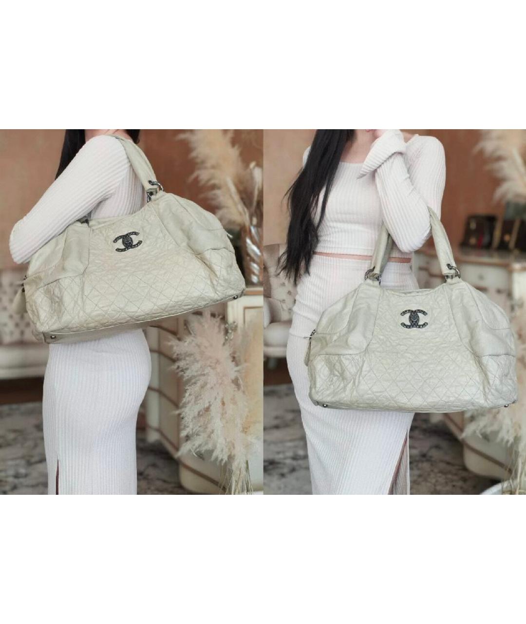 CHANEL Бежевая кожаная сумка тоут, фото 8