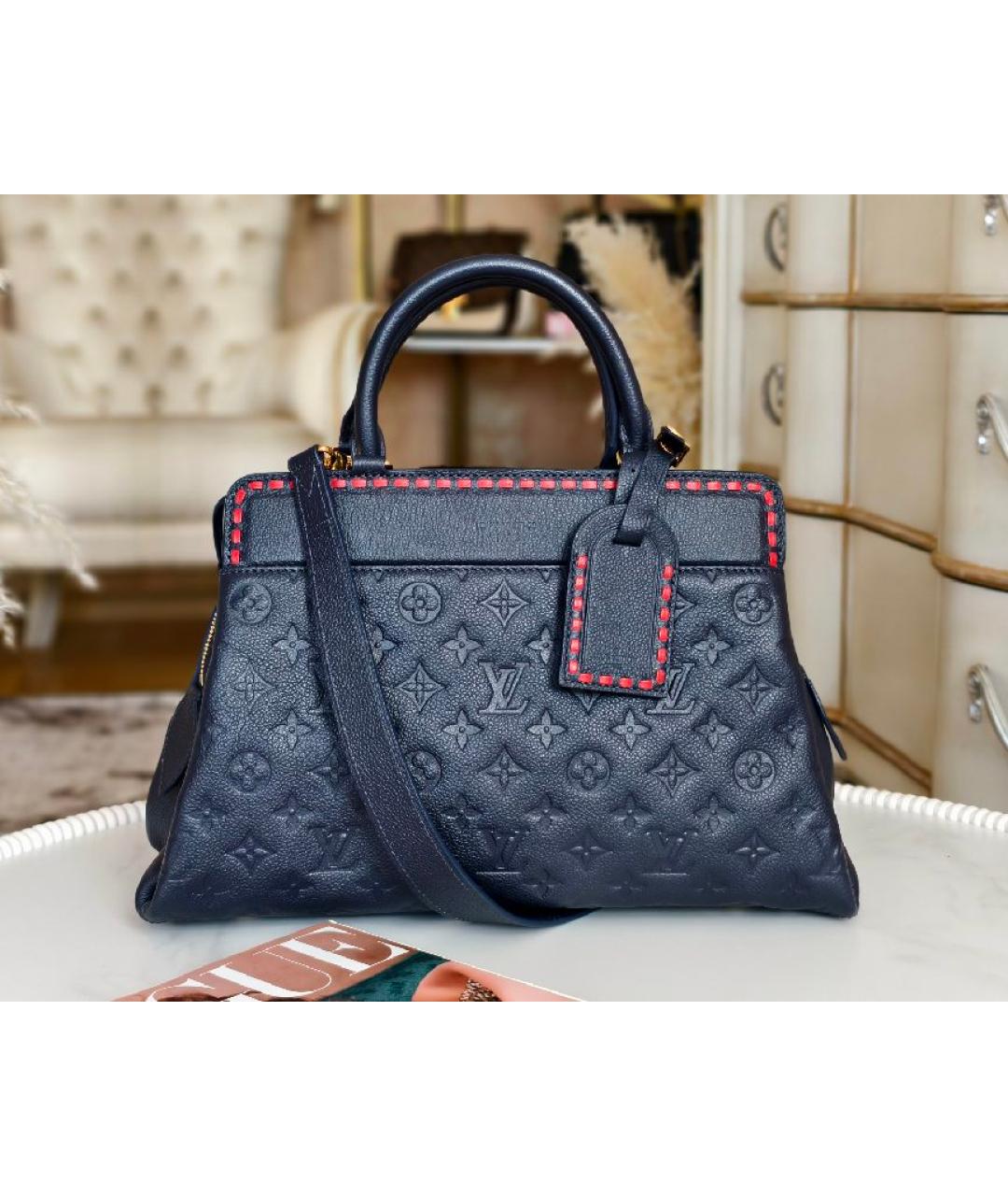 LOUIS VUITTON Темно-синяя кожаная сумка с короткими ручками, фото 9