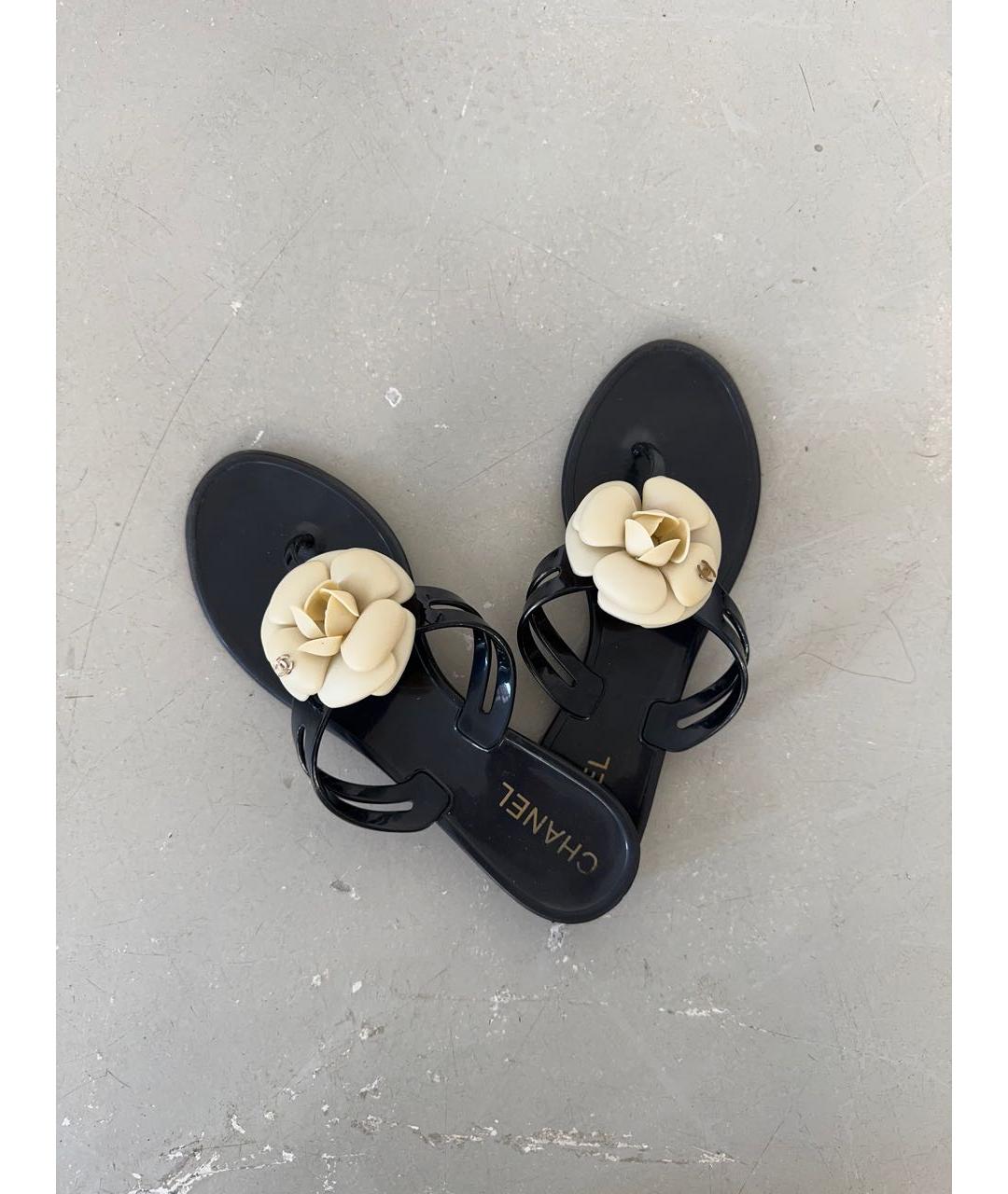 CHANEL Черные резиновые шлепанцы, фото 6
