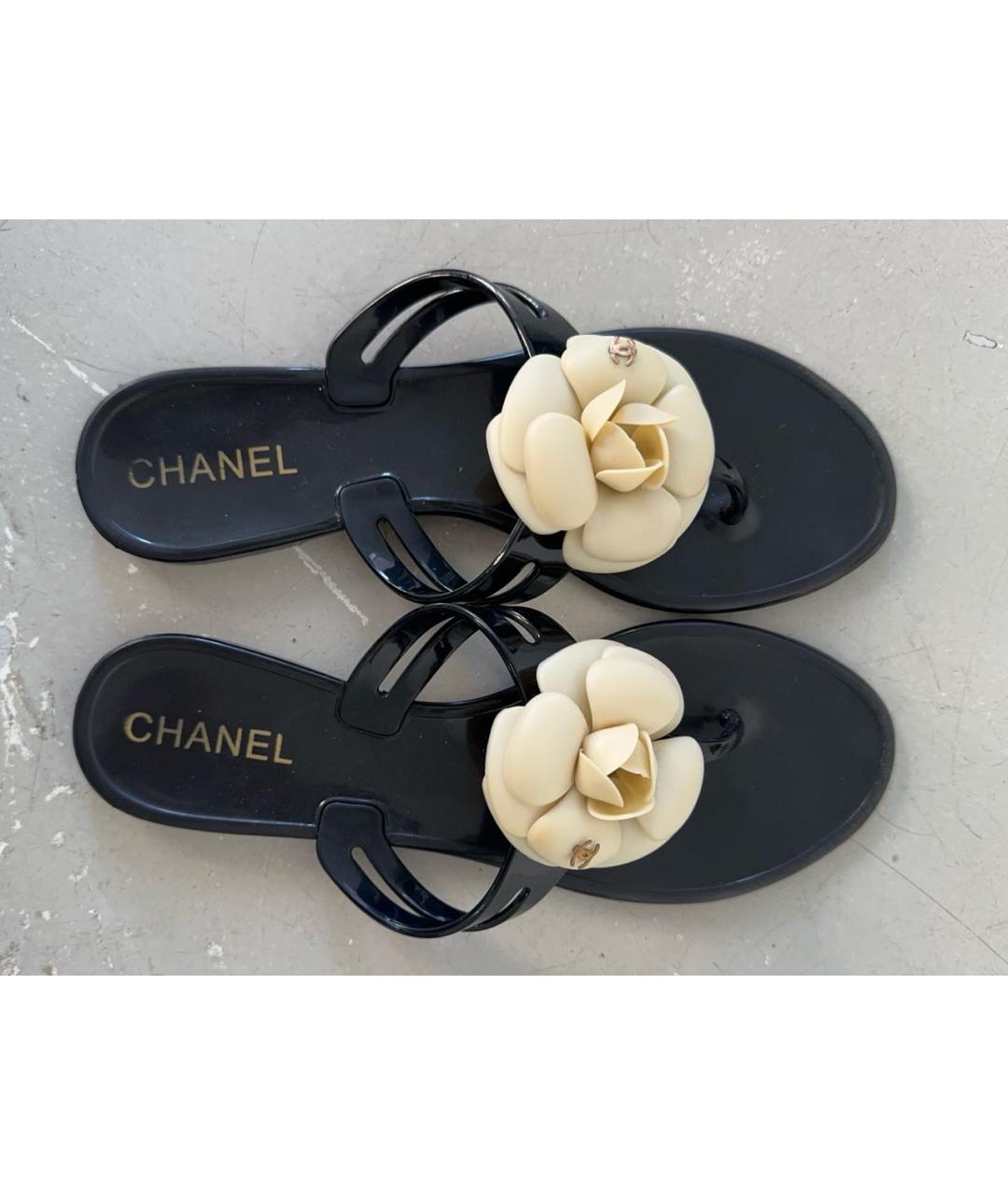 CHANEL Черные резиновые шлепанцы, фото 8