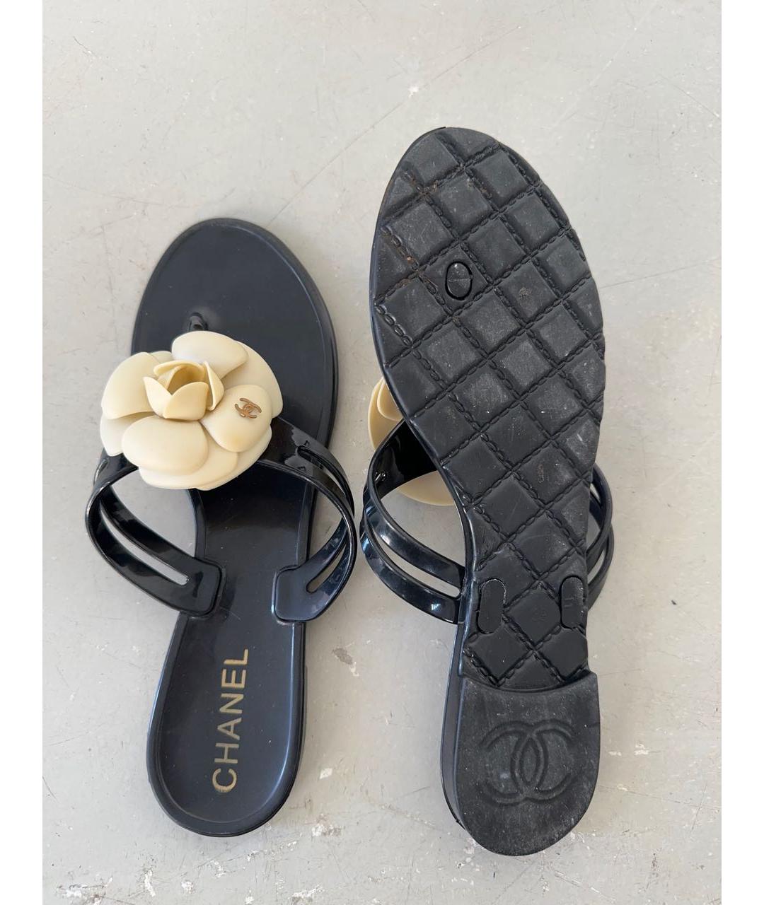 CHANEL Черные резиновые шлепанцы, фото 4