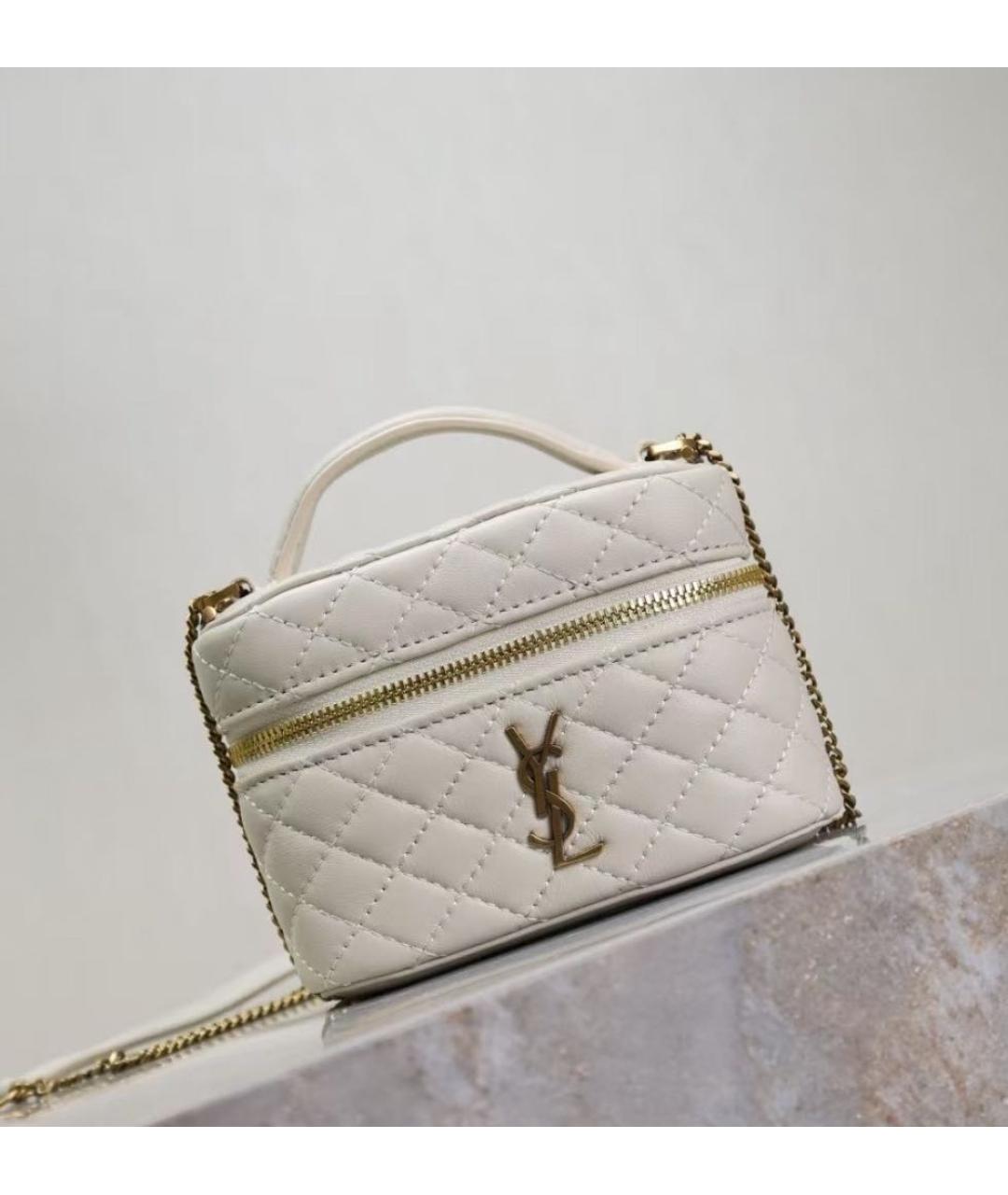 SAINT LAURENT Бежевая кожаная сумка с короткими ручками, фото 2