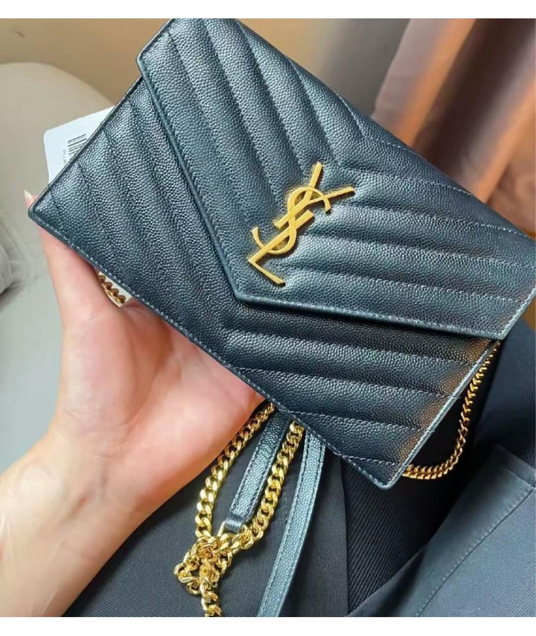 SAINT LAURENT Черная кожаная сумка через плечо, фото 2