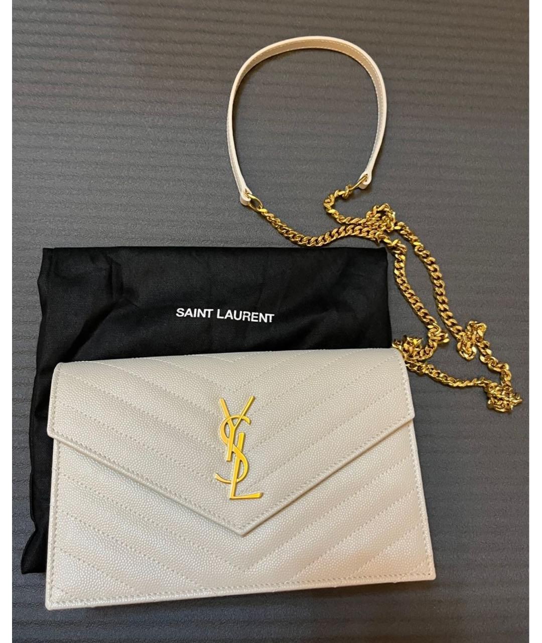 SAINT LAURENT Бежевая кожаная сумка через плечо, фото 2