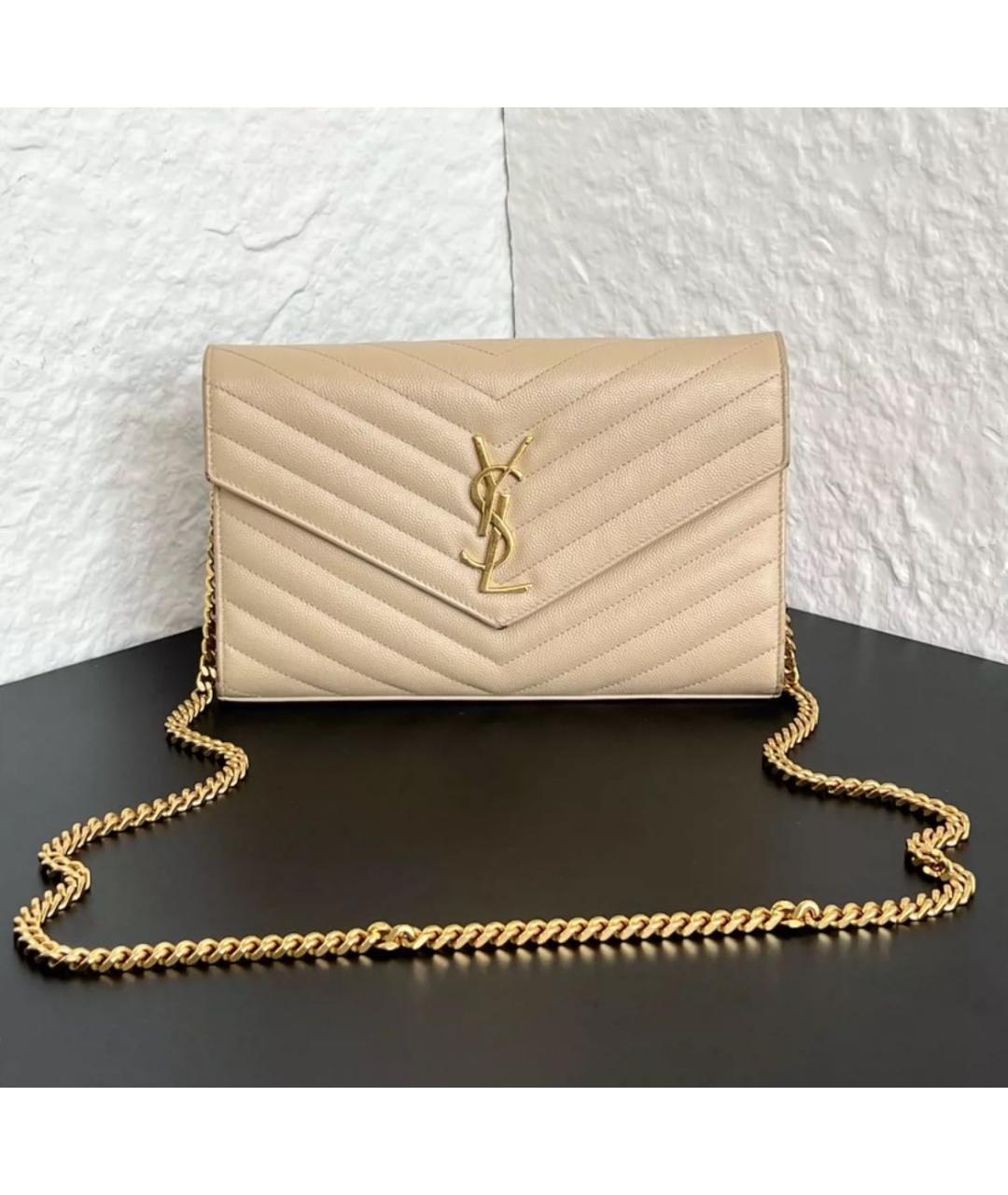 SAINT LAURENT Бежевая кожаная сумка через плечо, фото 2